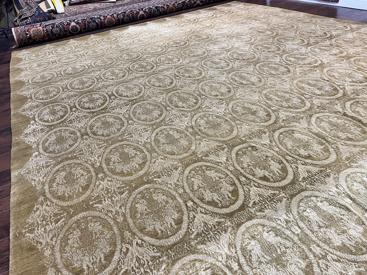 Tibetan Rug 12x15, Wool Hand Knotted Carpet, Odegard Rug, Birds, Olive Green, 12 x 15 Oversized Handmade Contemporary Area Rug, Extra Large - Jewel Rugs, view 12