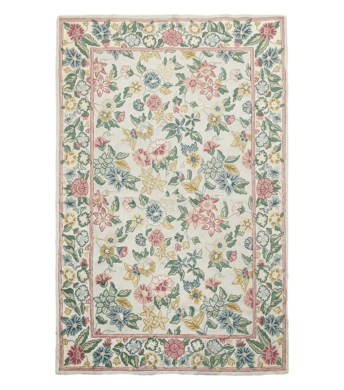 4x6 Chain Stitch Rug 3x5 Indian Rug Hand-Stitched Indo Rug 3' 6" x 5' 5" Floral Pattern Colorful Vintage Wool Pile Cotton Area Rug Flowers - Jewel Rugs