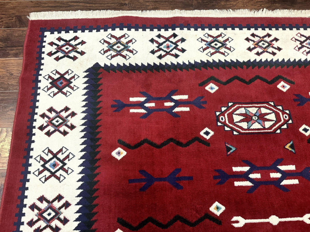 Belgium Power Loomed Rug 8x11, Navajo Native American Design, Dark Red and Ivory, Tribal Rug, Bohemian Carpet - Jewel Rugs, view 7
