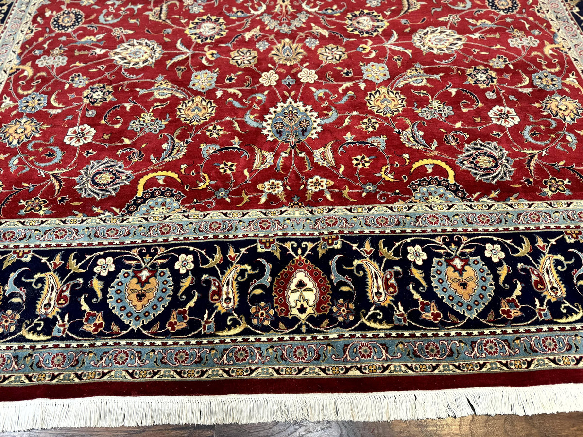 Pak Persian Rug 9x12, Red and Navy Blue, Floral Allover, Hand Knotted Vintage Wool Carpet, Fine 260 KPSI - Jewel Rugs, view 5