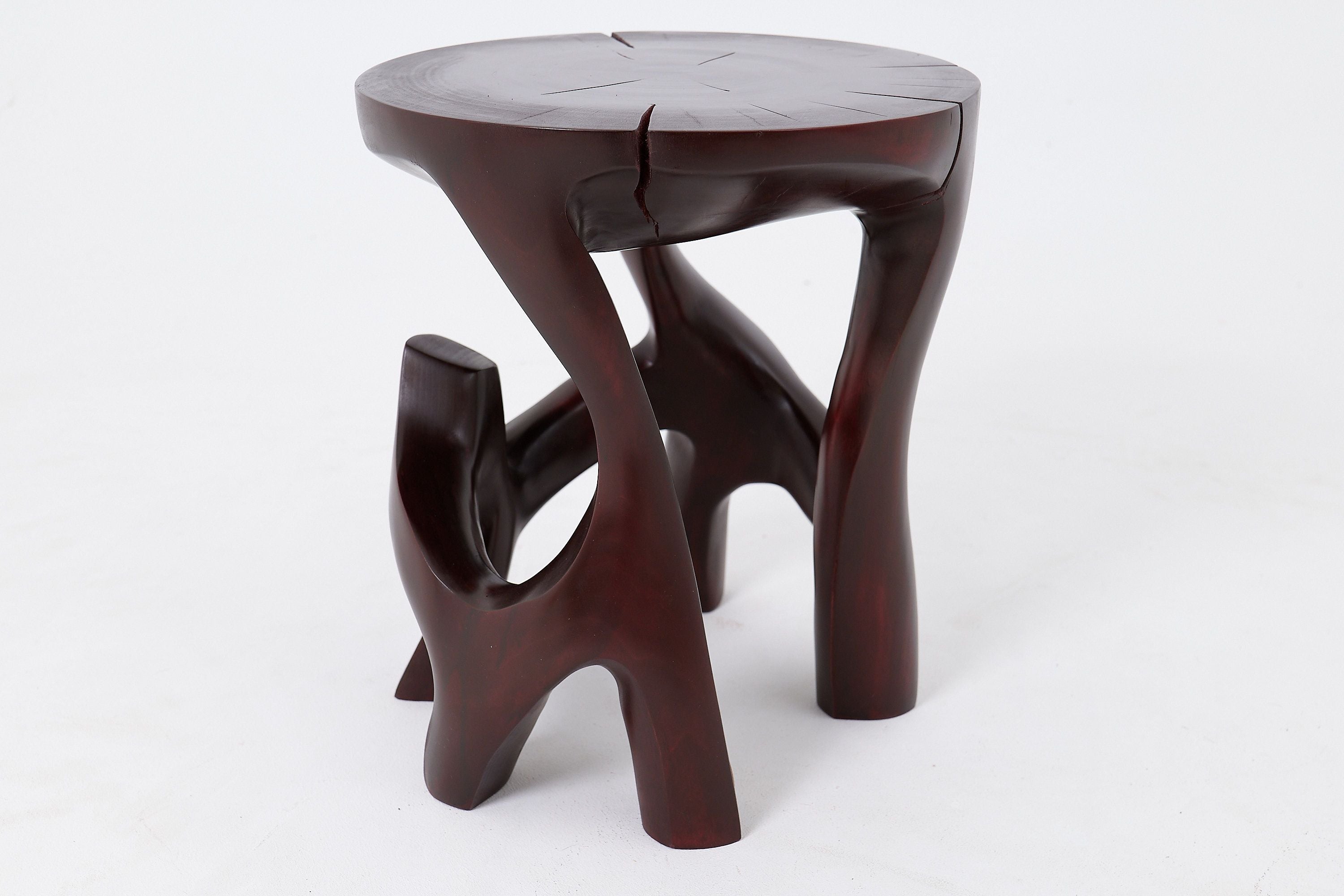 Solid Wood Sculptural Side Table, Contemporary Design, Red Wood - image 12