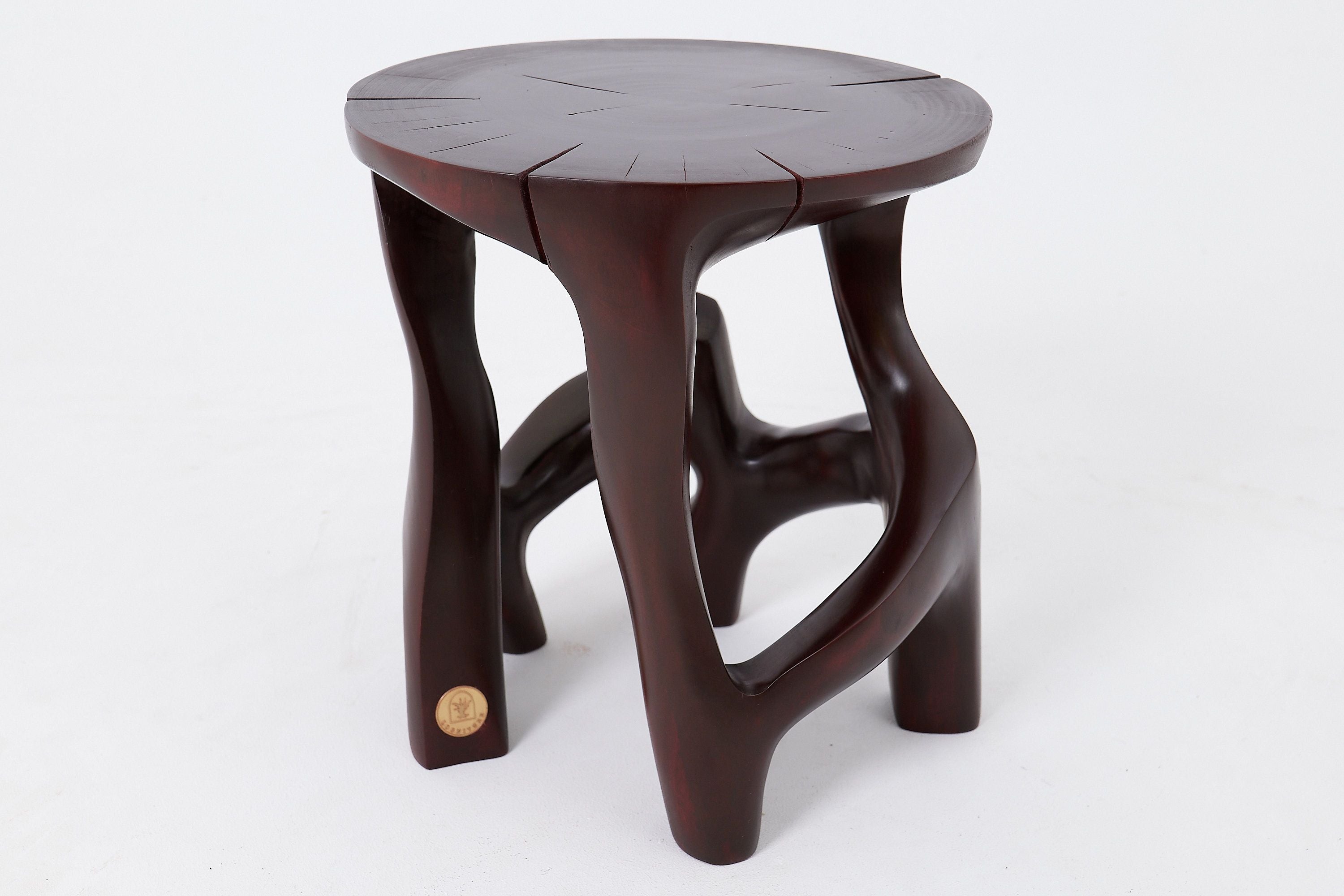 Solid Wood Sculptural Side Table, Contemporary Design, Red Wood - image 2