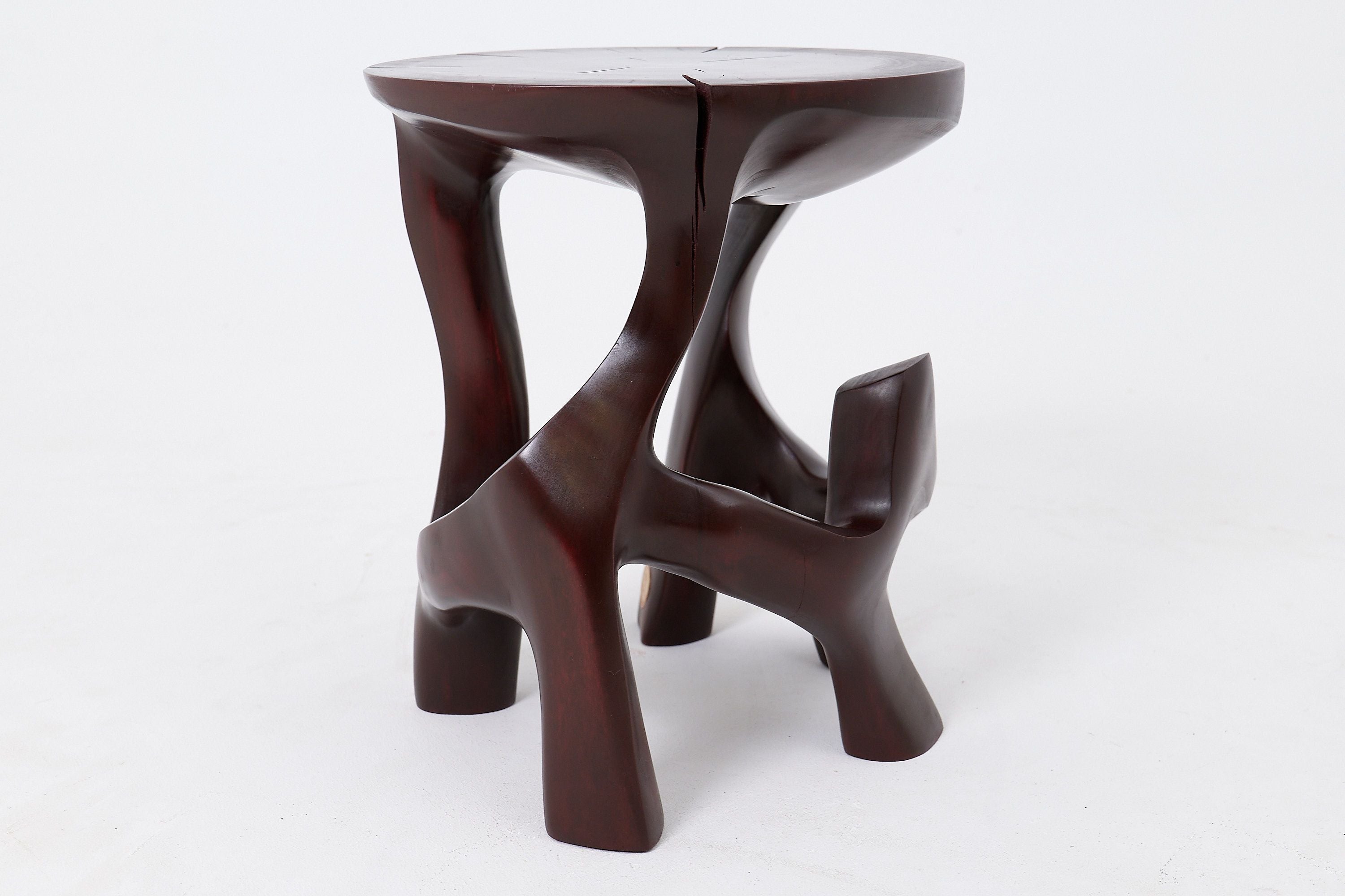 Solid Wood Sculptural Side Table, Contemporary Design, Red Wood - image 7