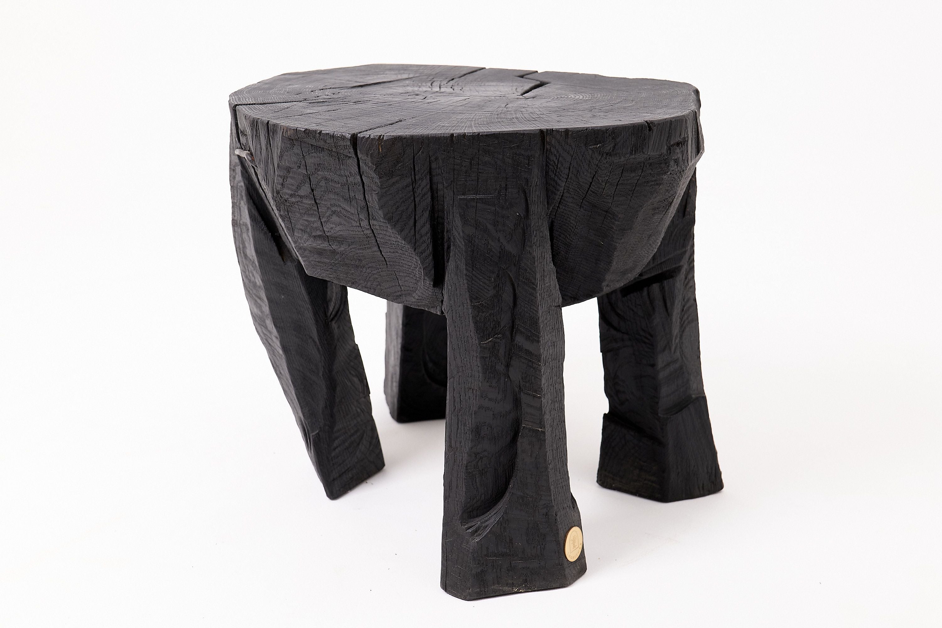 Sculptural Side Table, Rustic, Burnt Black Wood, Carved, Handmade - image 16