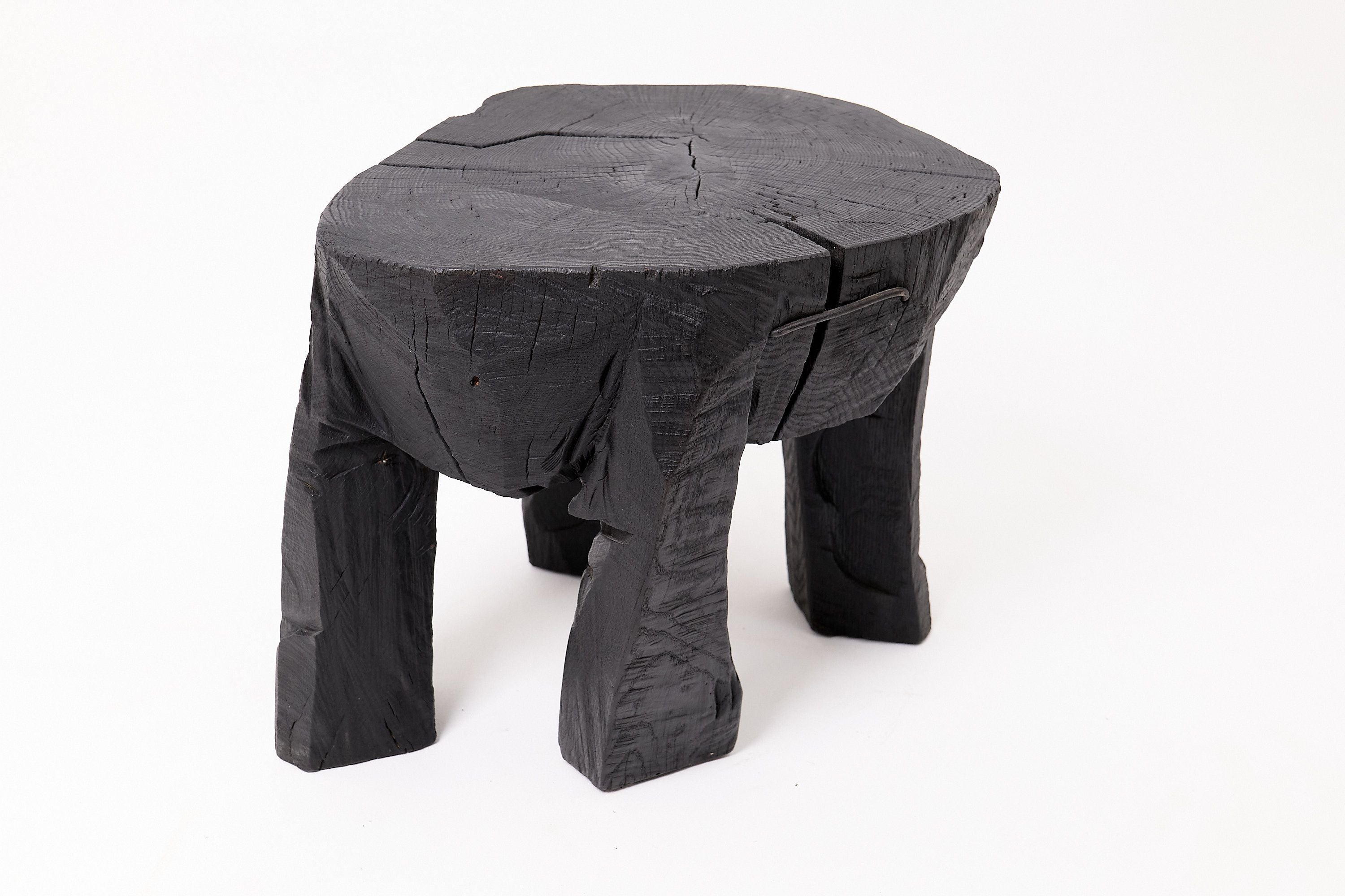 Sculptural Side Table, Rustic, Burnt Black Wood, Carved, Handmade - image 12