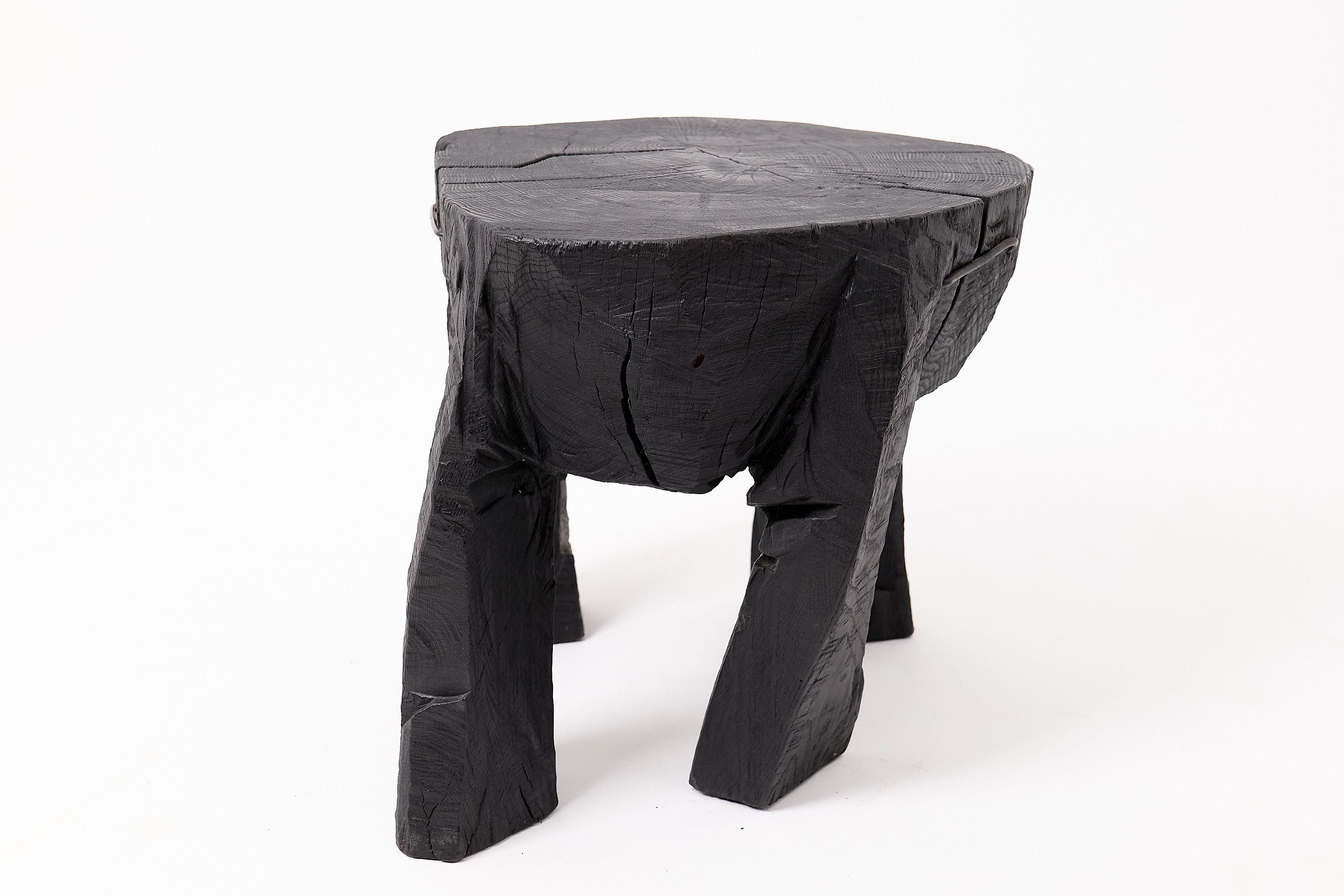 Sculptural Side Table, Rustic, Burnt Black Wood, Carved, Handmade - image 10
