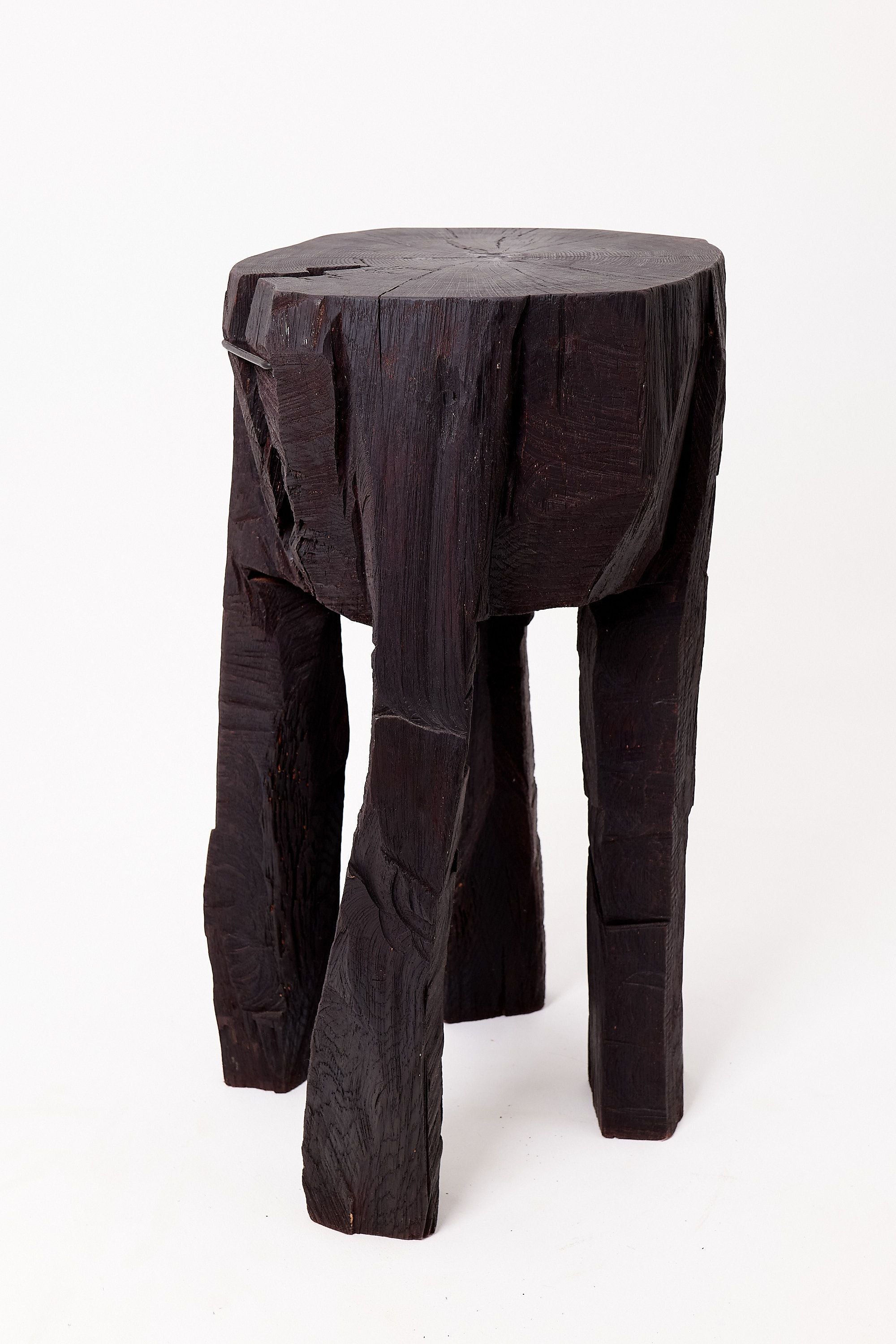 Sculptural Side Table, Rustic, Burnt Black Wood, Carved, Handmade - image 12