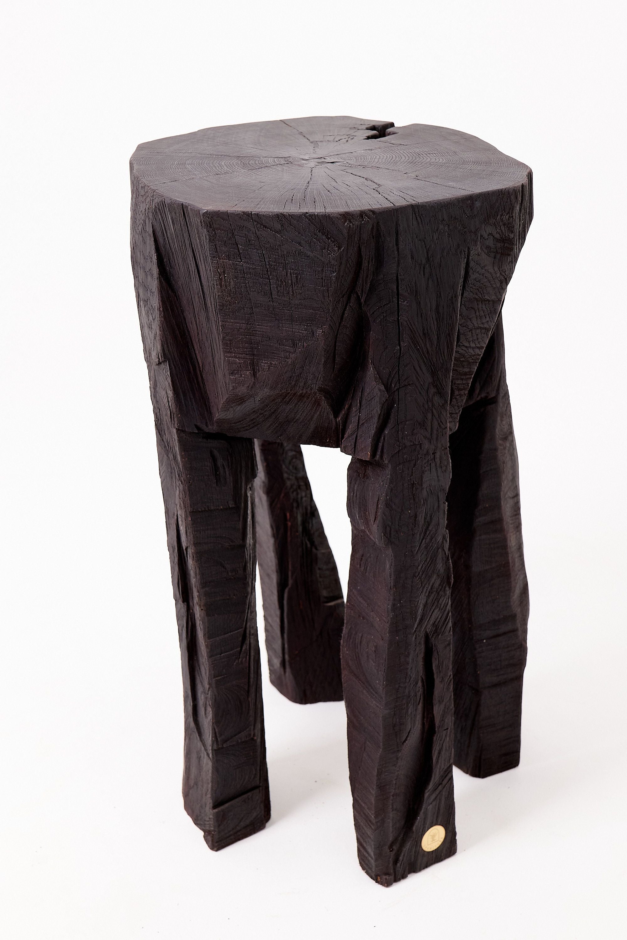 Sculptural Side Table, Rustic, Burnt Black Wood, Carved, Handmade - image 19