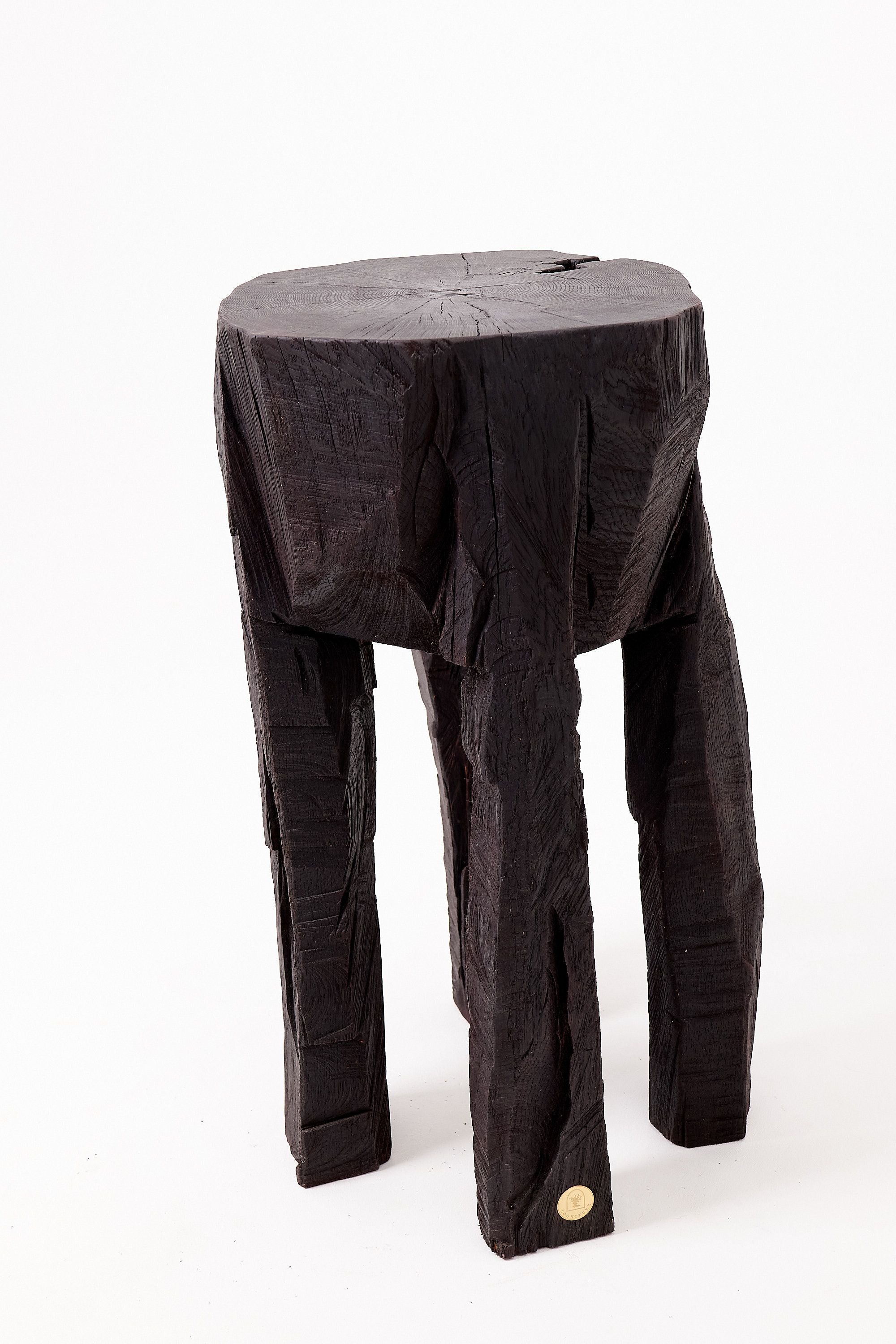 Sculptural Side Table, Rustic, Burnt Black Wood, Carved, Handmade - image 20