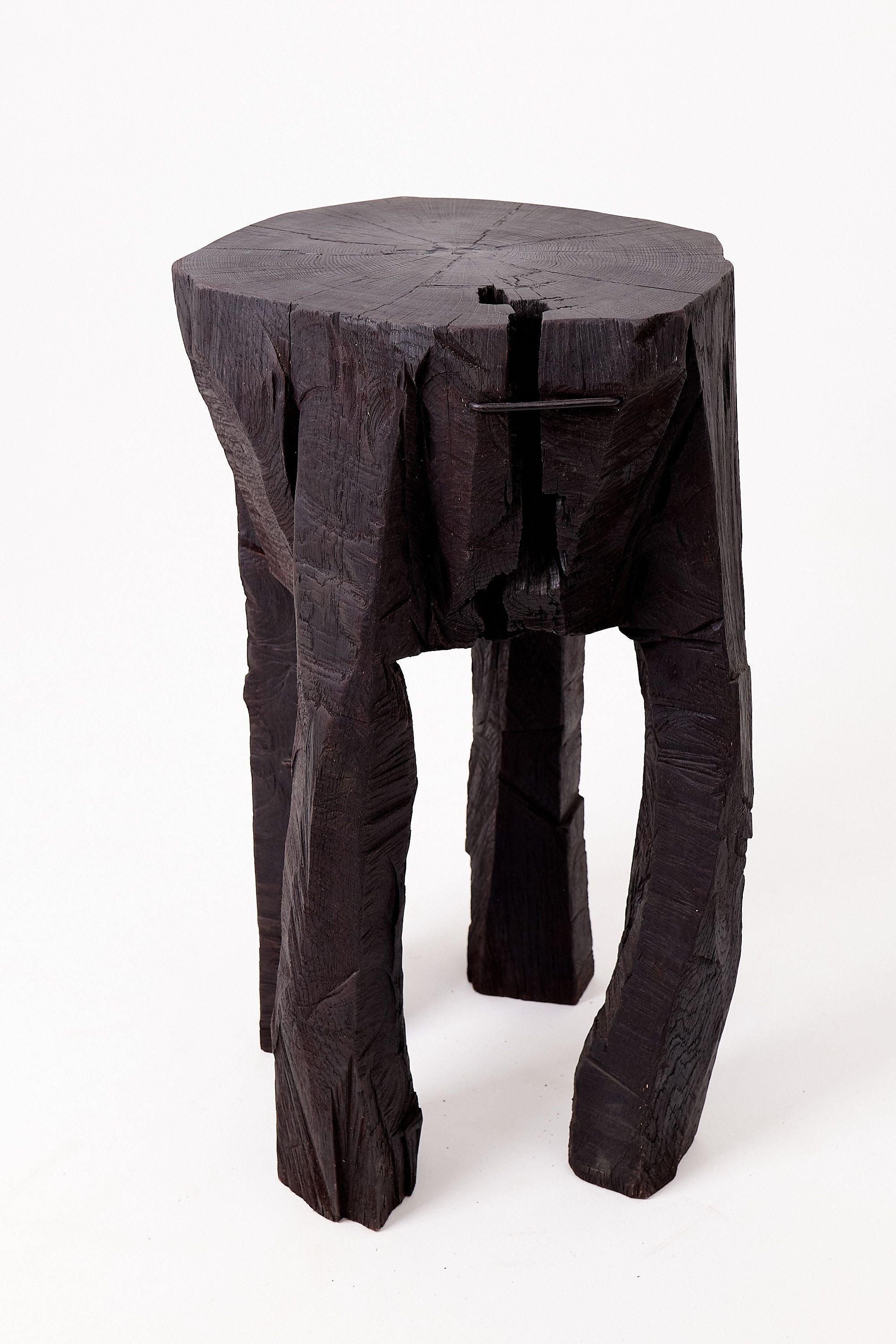 Sculptural Side Table, Rustic, Burnt Black Wood, Carved, Handmade - image 6