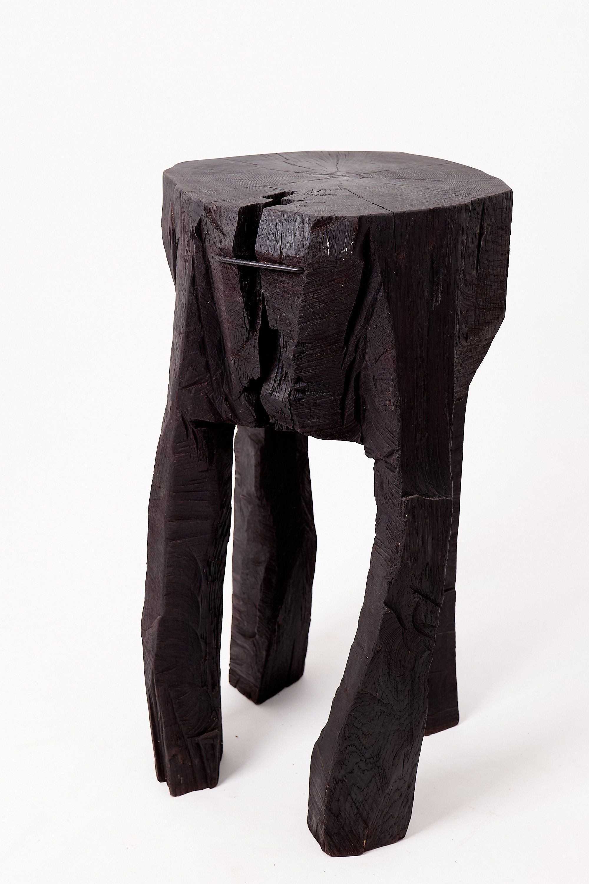 Sculptural Side Table, Rustic, Burnt Black Wood, Carved, Handmade - image 9