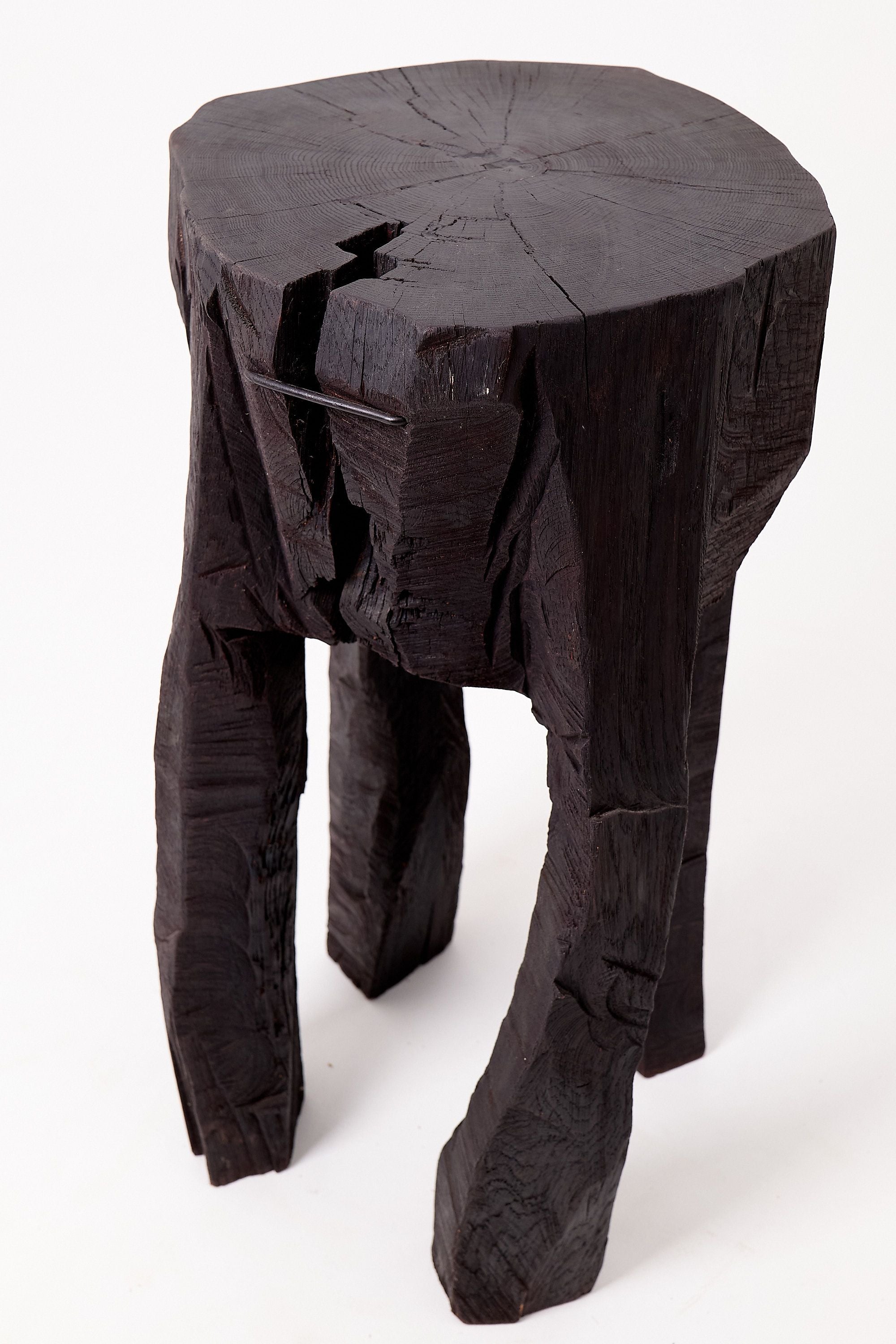 Sculptural Side Table, Rustic, Burnt Black Wood, Carved, Handmade - image 10