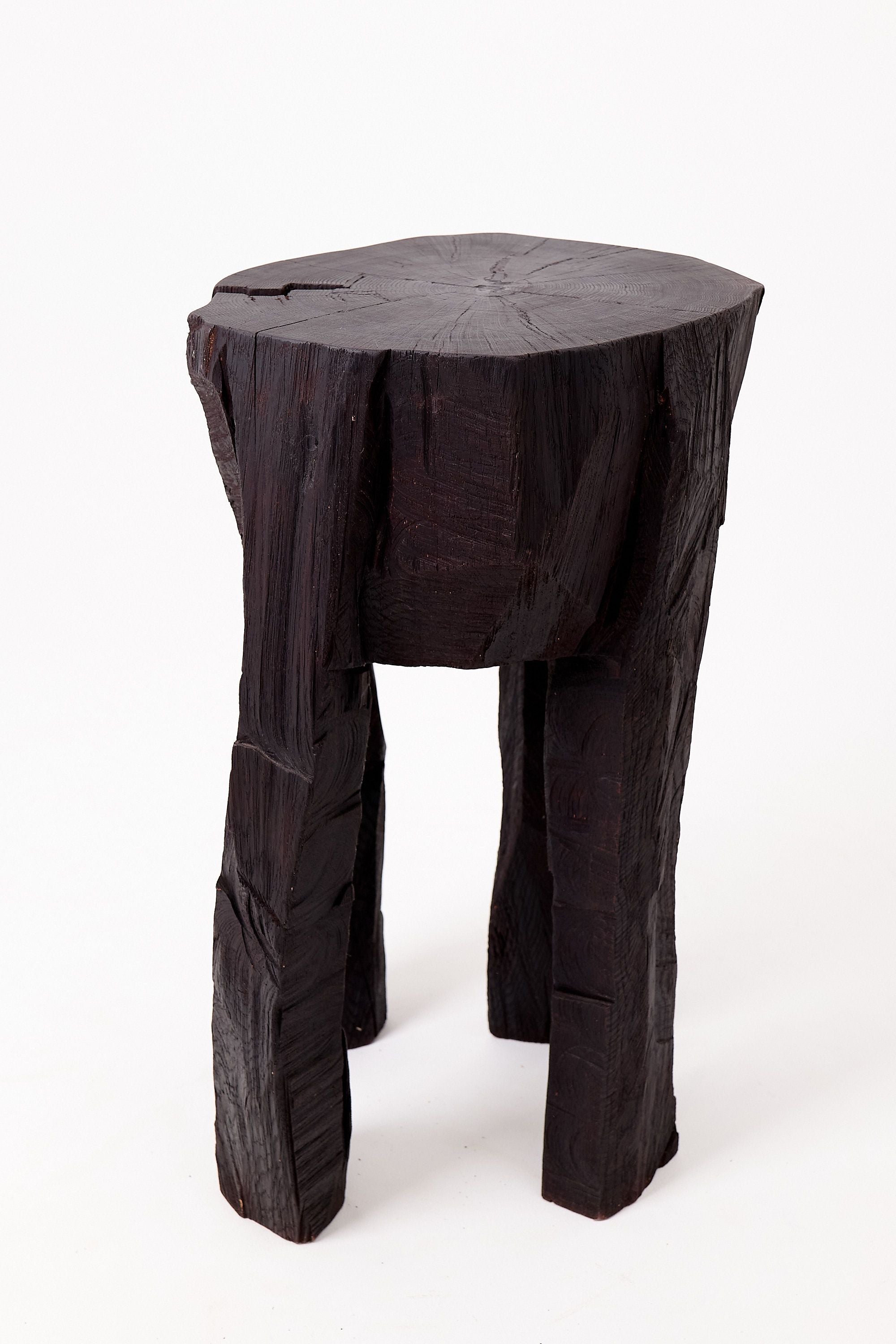 Sculptural Side Table, Rustic, Burnt Black Wood, Carved, Handmade - image 13