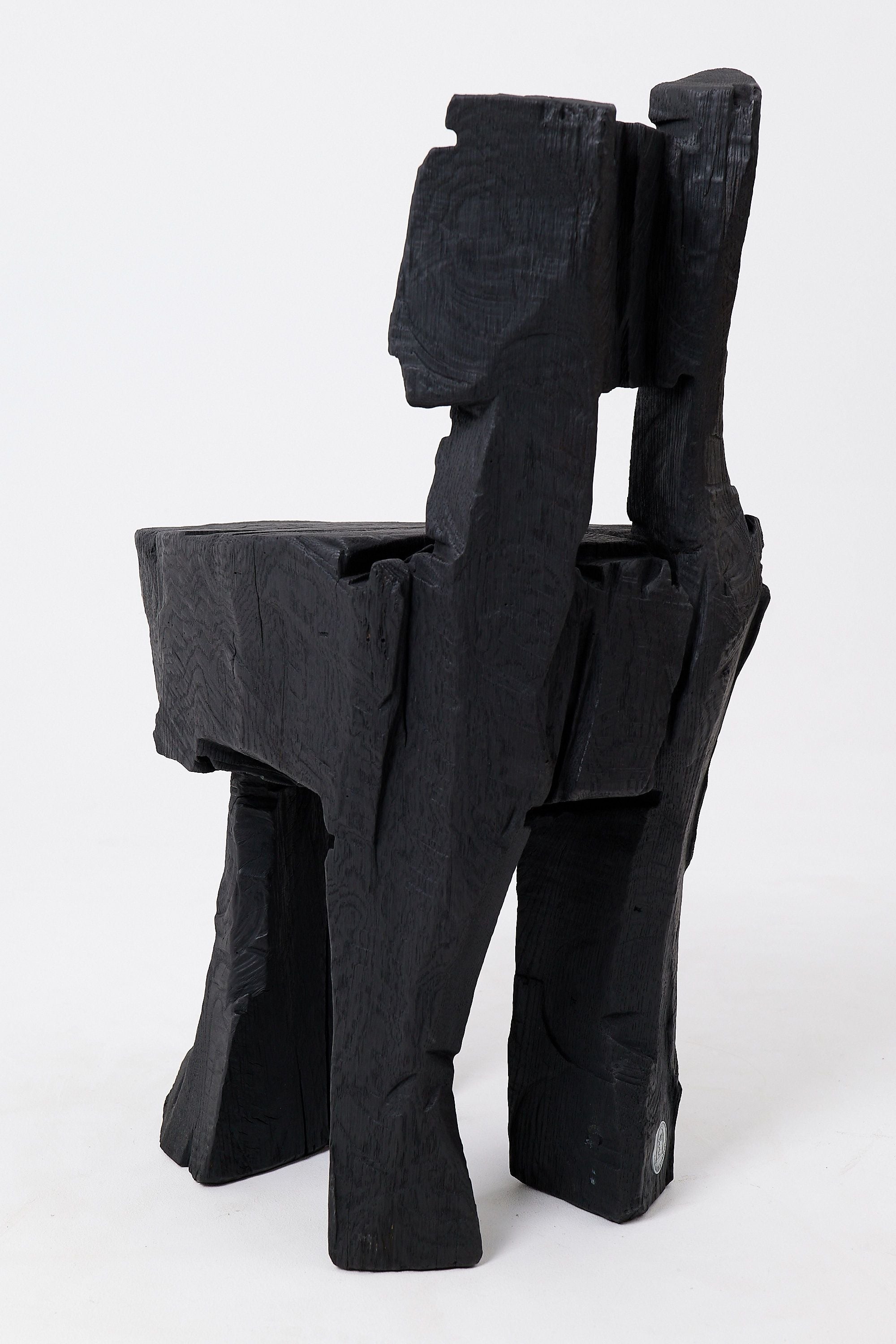 Brutalist Sculptural Stool, Carved, Solid Wood, Oak, Black, Rustic - image 5