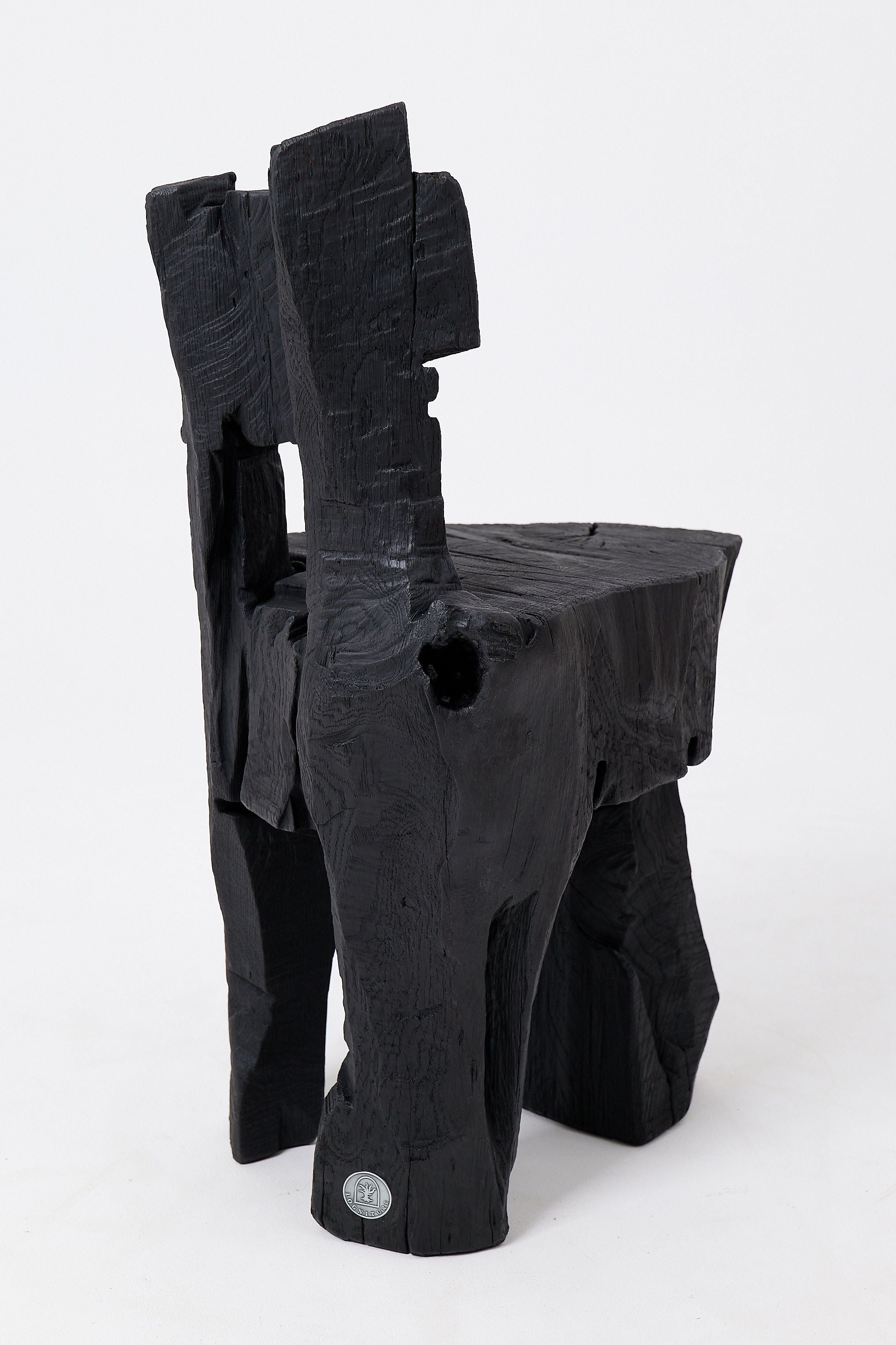 Brutalist Sculptural Stool, Carved, Solid Wood, Oak, Black, Rustic - image 9