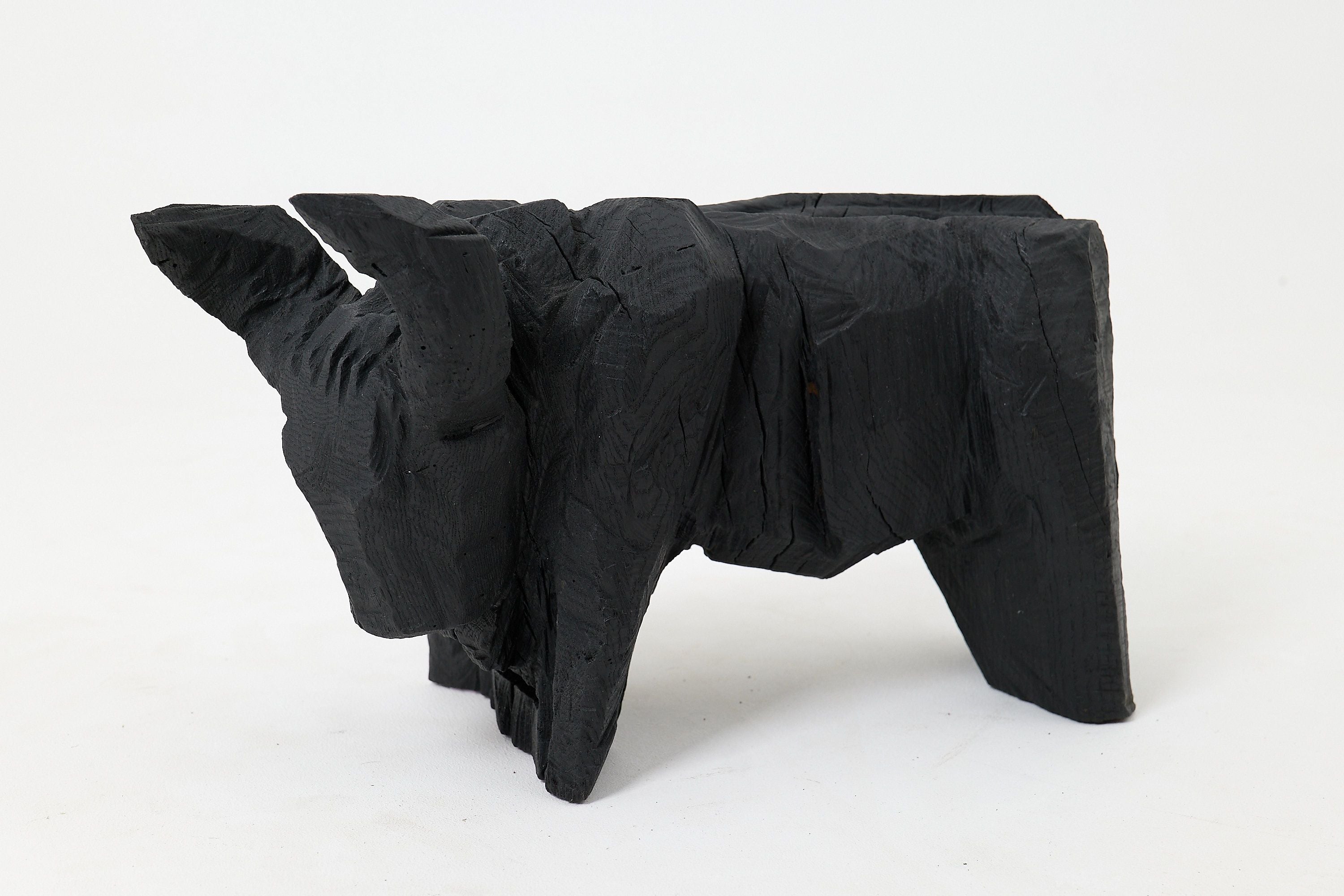 Taurus, Chainsaw Carved, Burnt Oak, Abstract Sculpture, Bull, Handmade, Black - image 6
