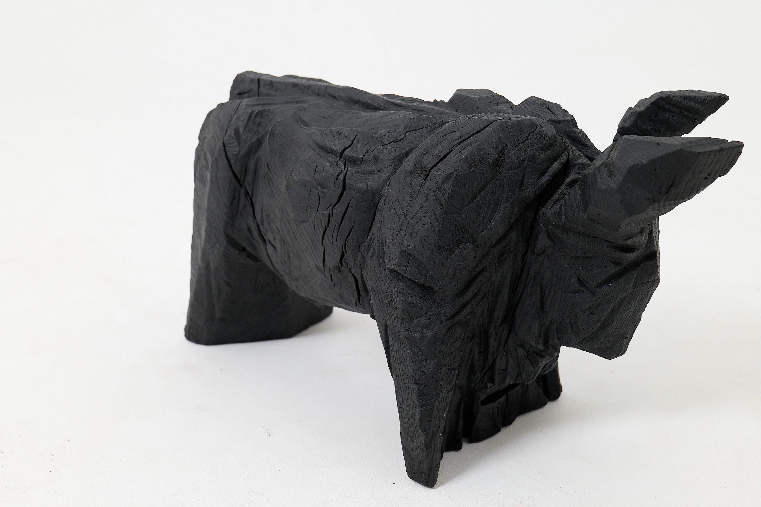 Taurus, Chainsaw Carved, Burnt Oak, Abstract Sculpture, Bull, Handmade, Black - image 12