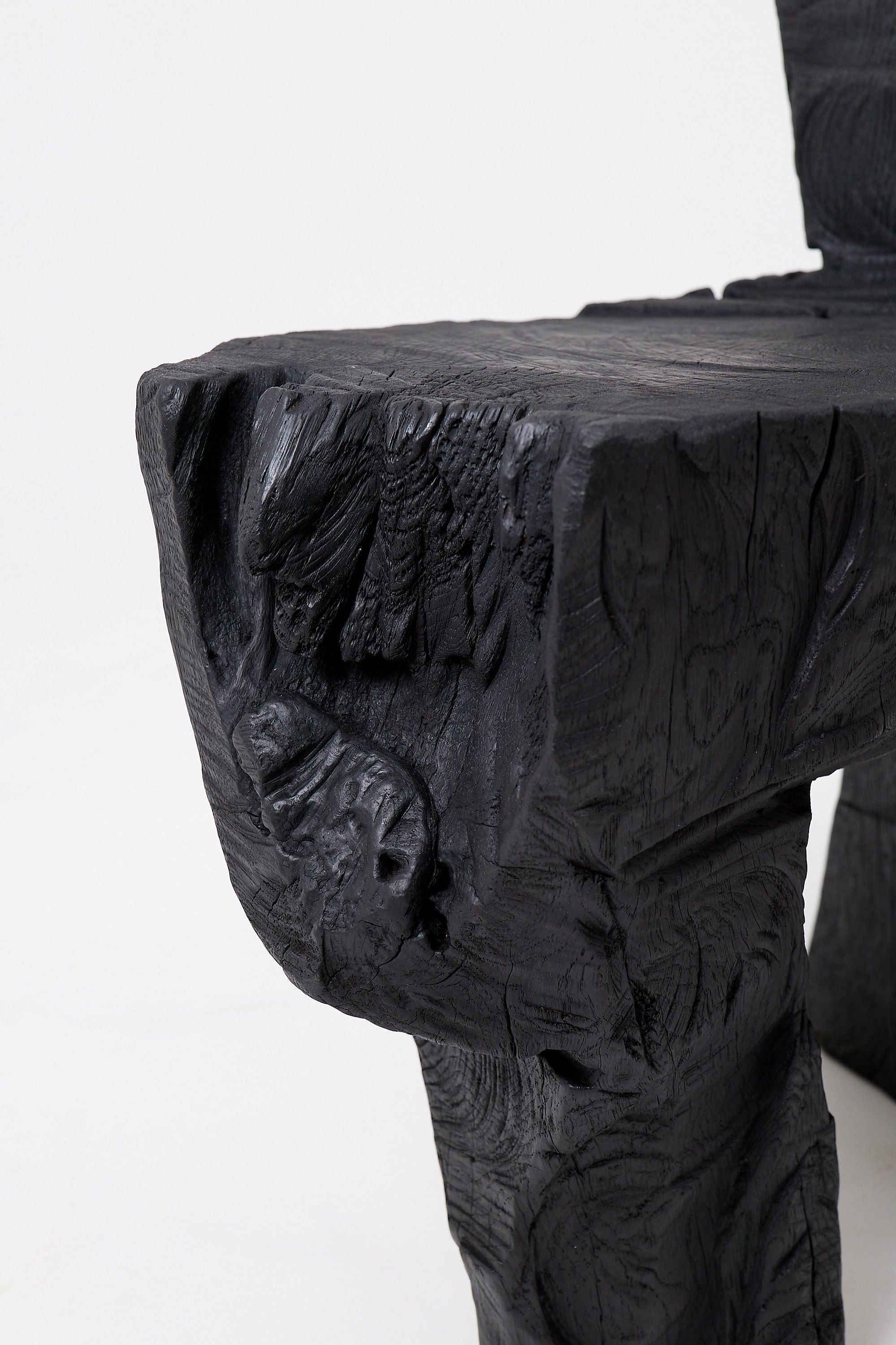 Brutalist Sculptural Chair, Carved, Solid Wood, Oak, Black, Rustic - image 3