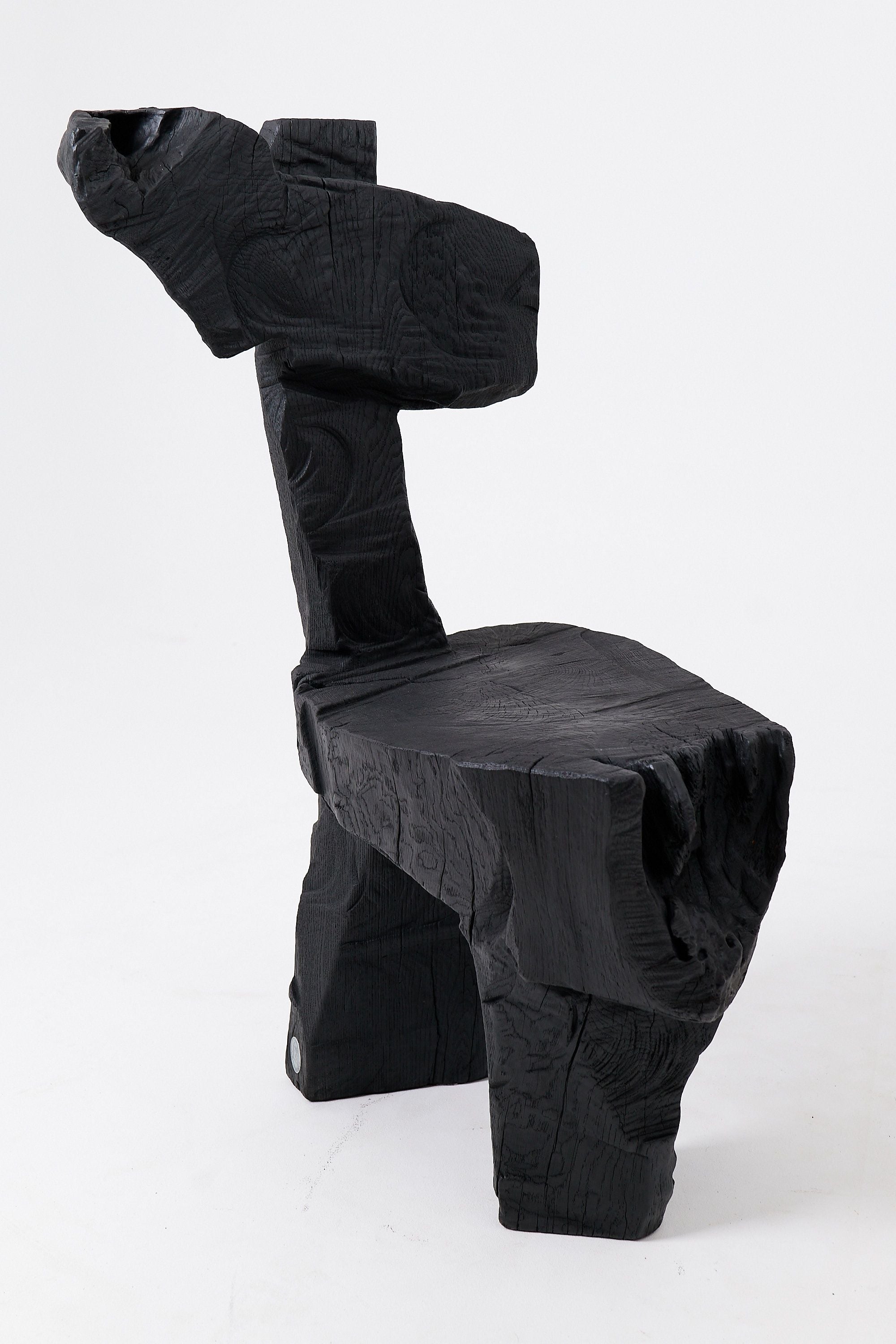 Brutalist Sculptural Chair, Carved, Solid Wood, Oak, Black, Rustic - image 11