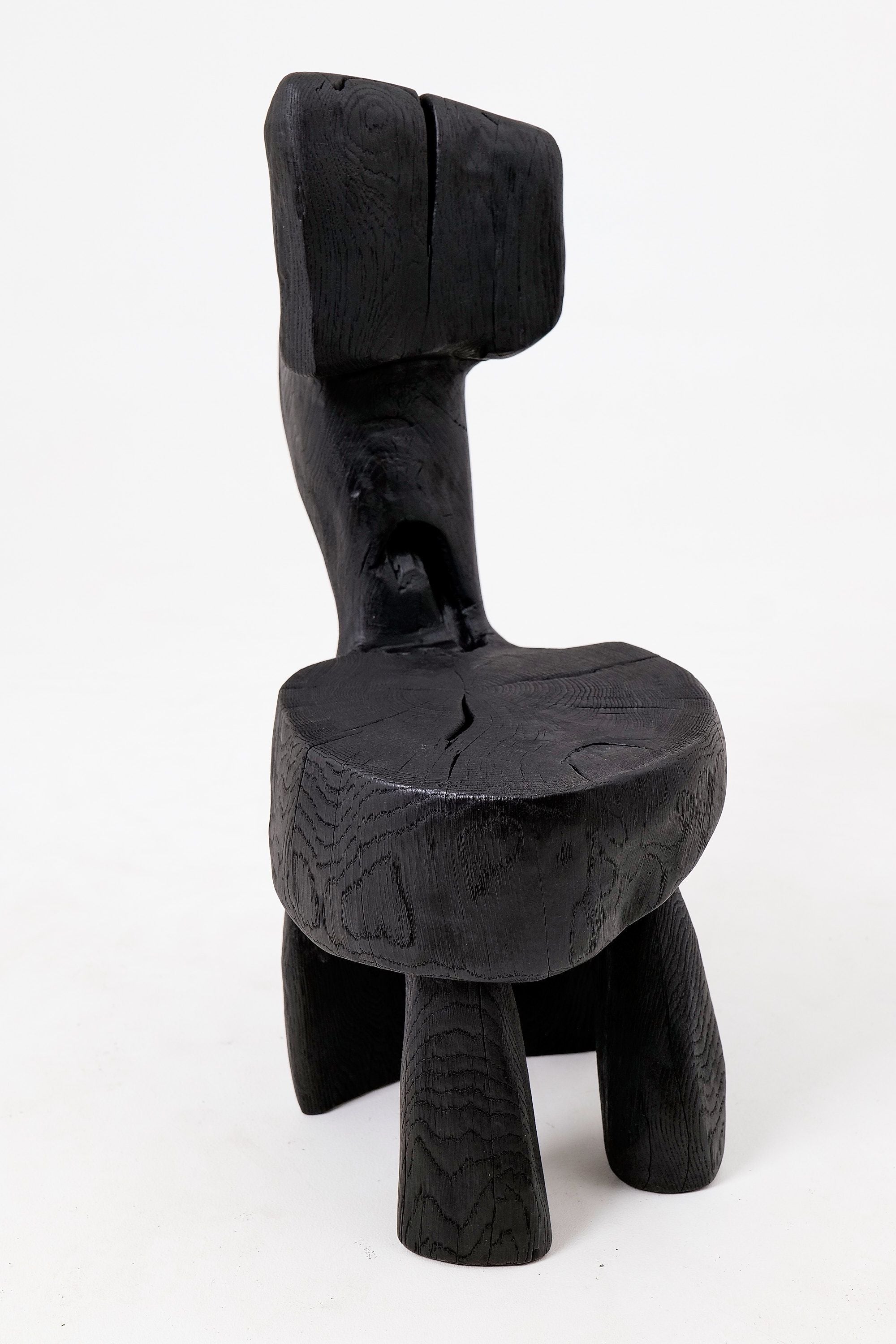 Brutalist Sculptural Chair, Carved, Solid Wood, Oak, Black, Rustic - image 13
