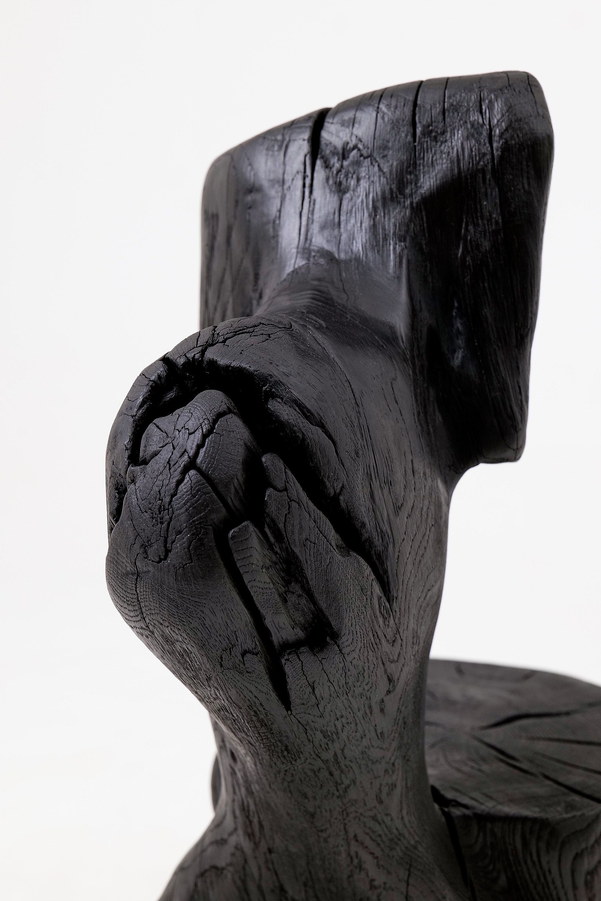 Brutalist Sculptural Chair, Carved, Solid Wood, Oak, Black, Rustic - image 14