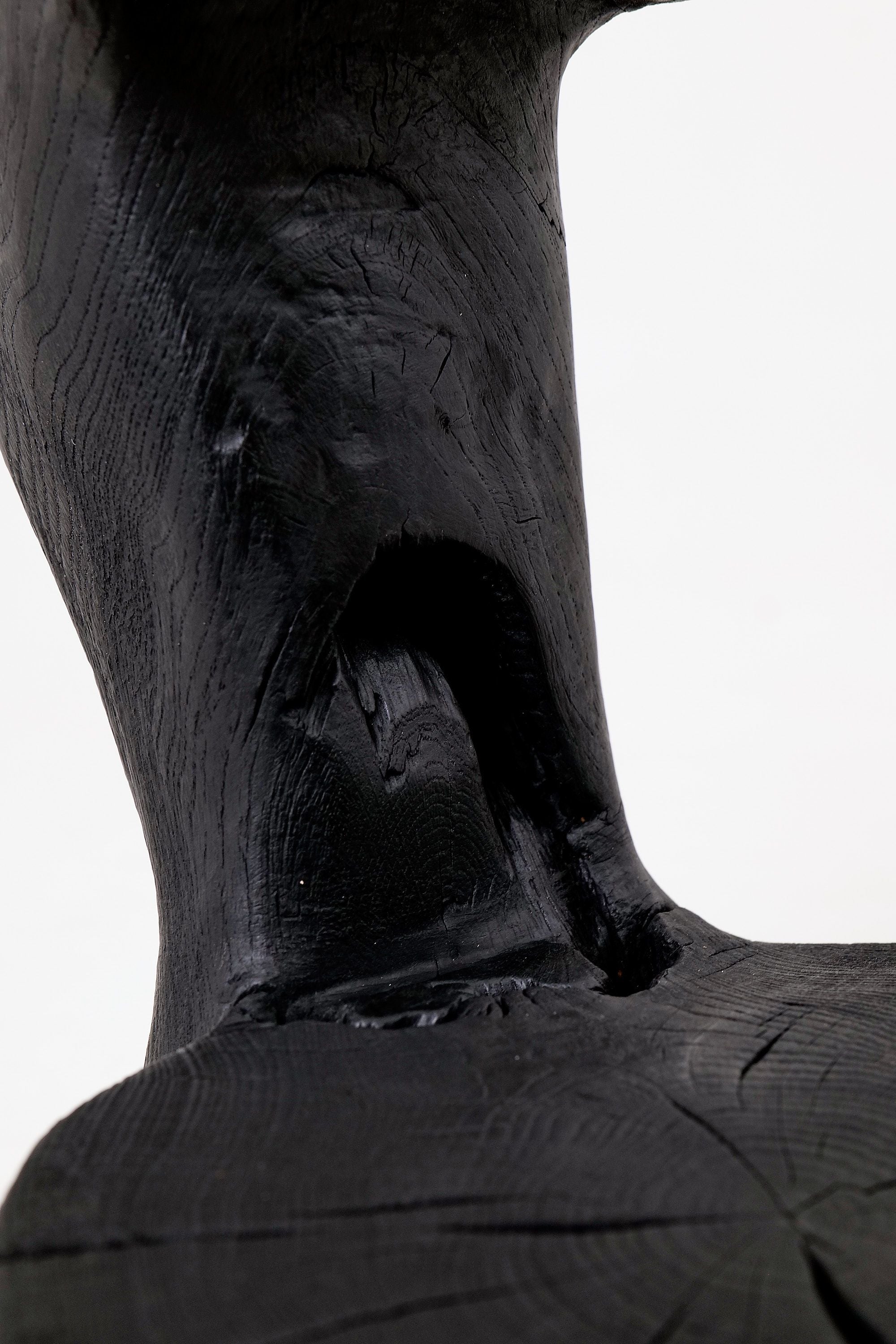 Brutalist Sculptural Chair, Carved, Solid Wood, Oak, Black, Rustic - image 12