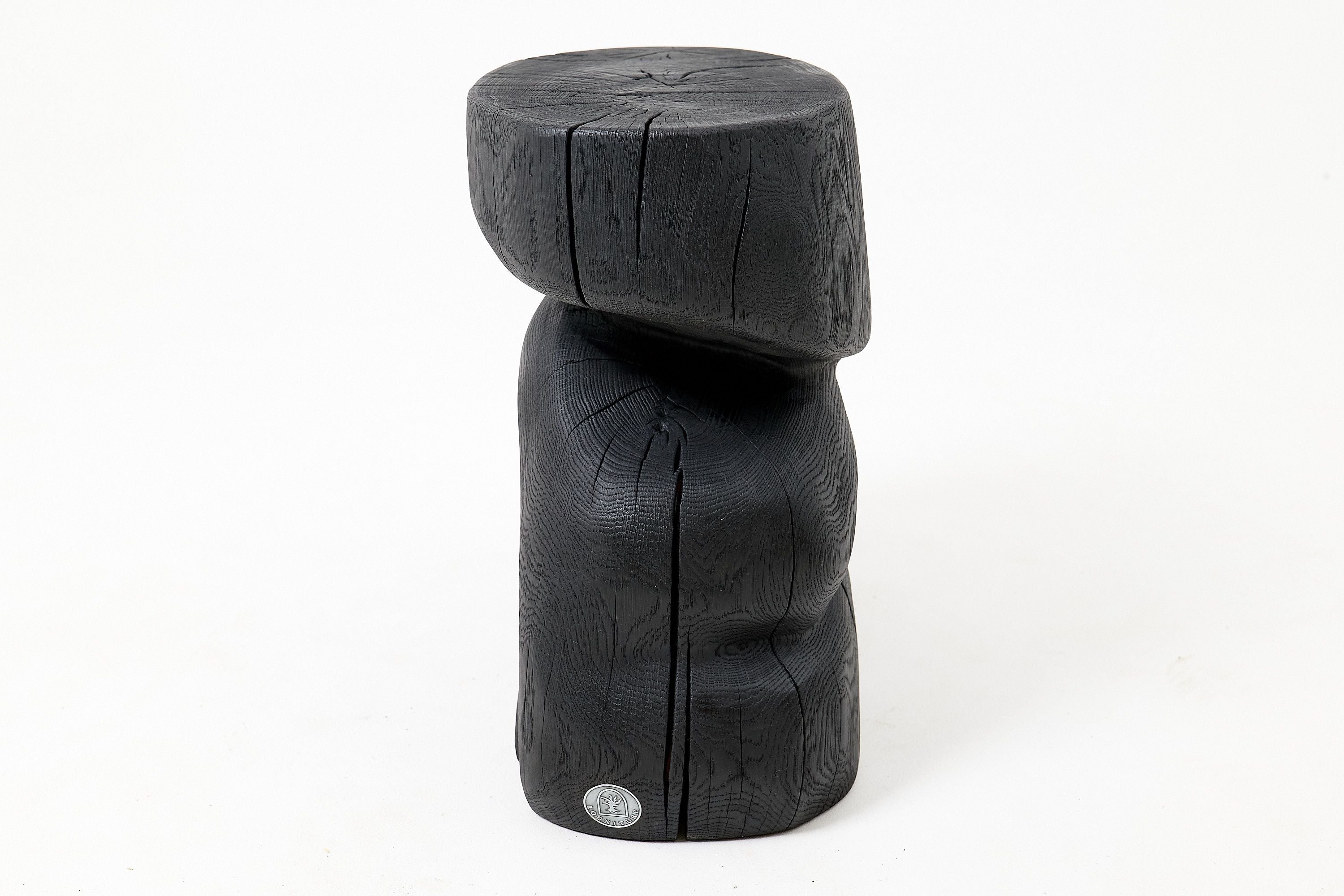 Sculptural Hardwood Stool, Side Table, Charred Wood, Hand-Carved - image 7