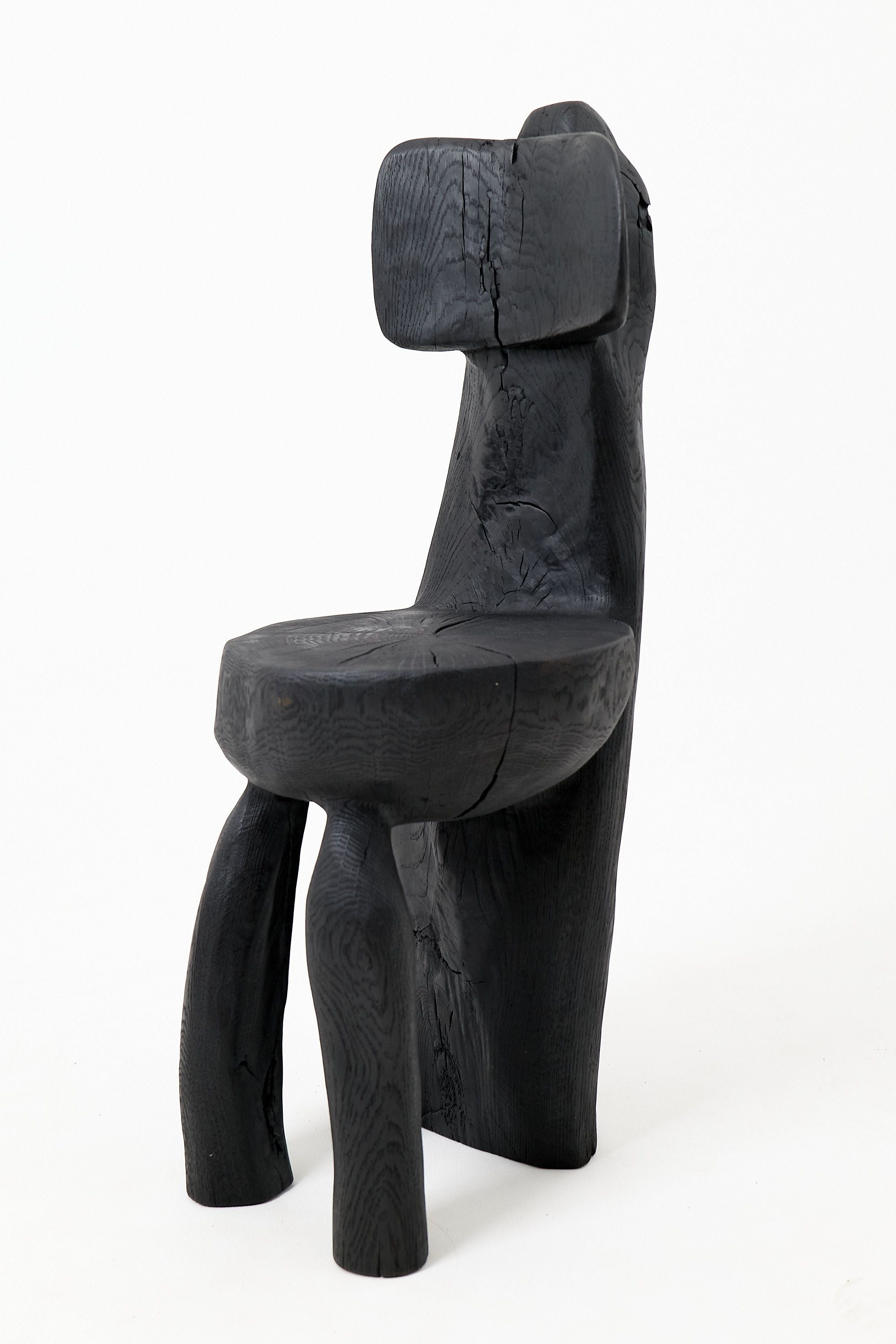 Brutalist Sculptural Chair, Carved, Solid Wood, Oak, Black, Rustic - image 2