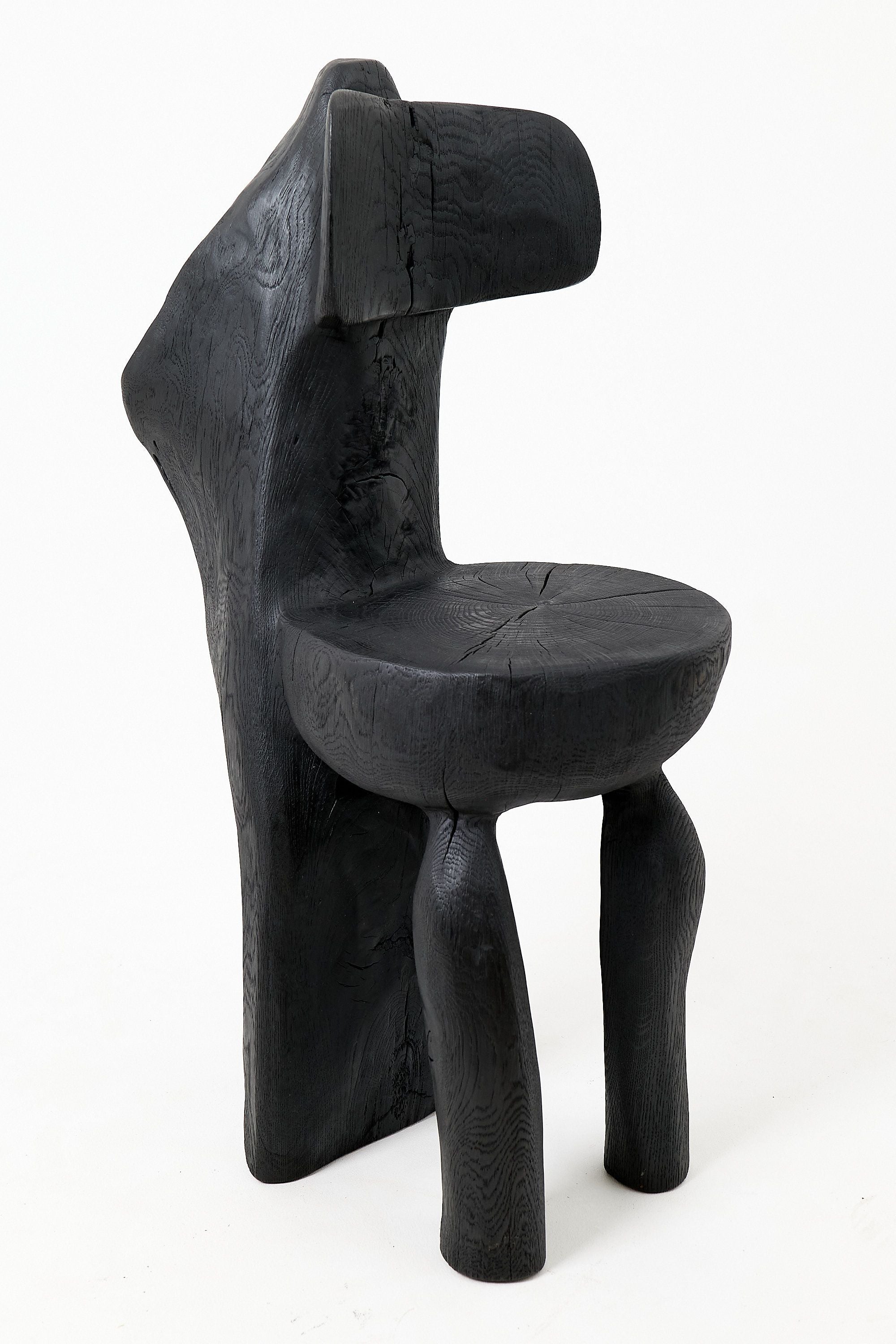 Brutalist Sculptural Chair, Carved, Solid Wood, Oak, Black, Rustic - image 11