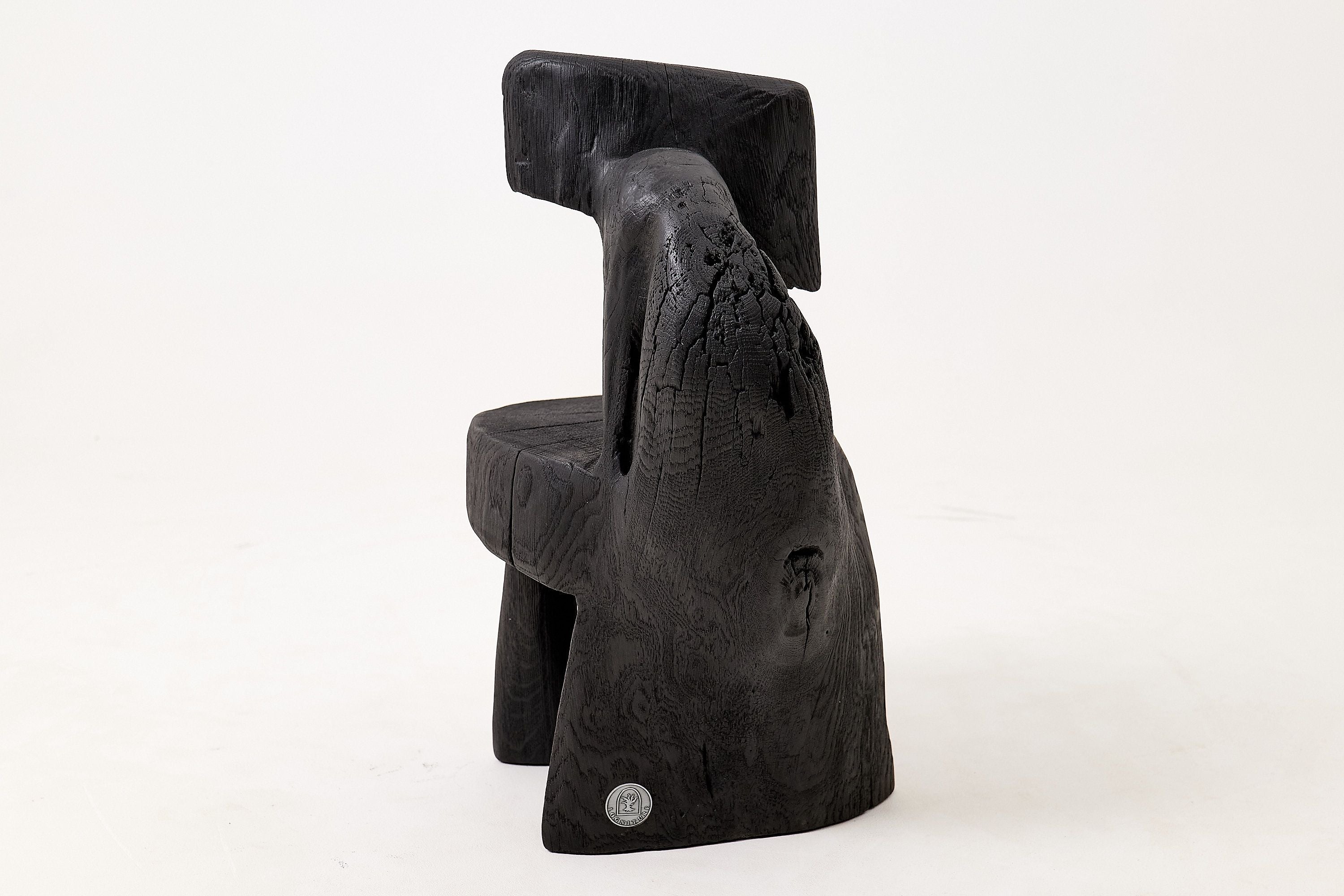 Brutalist Sculptural Chair, Carved, Solid Wood, Oak, Black, Rustic - image 8