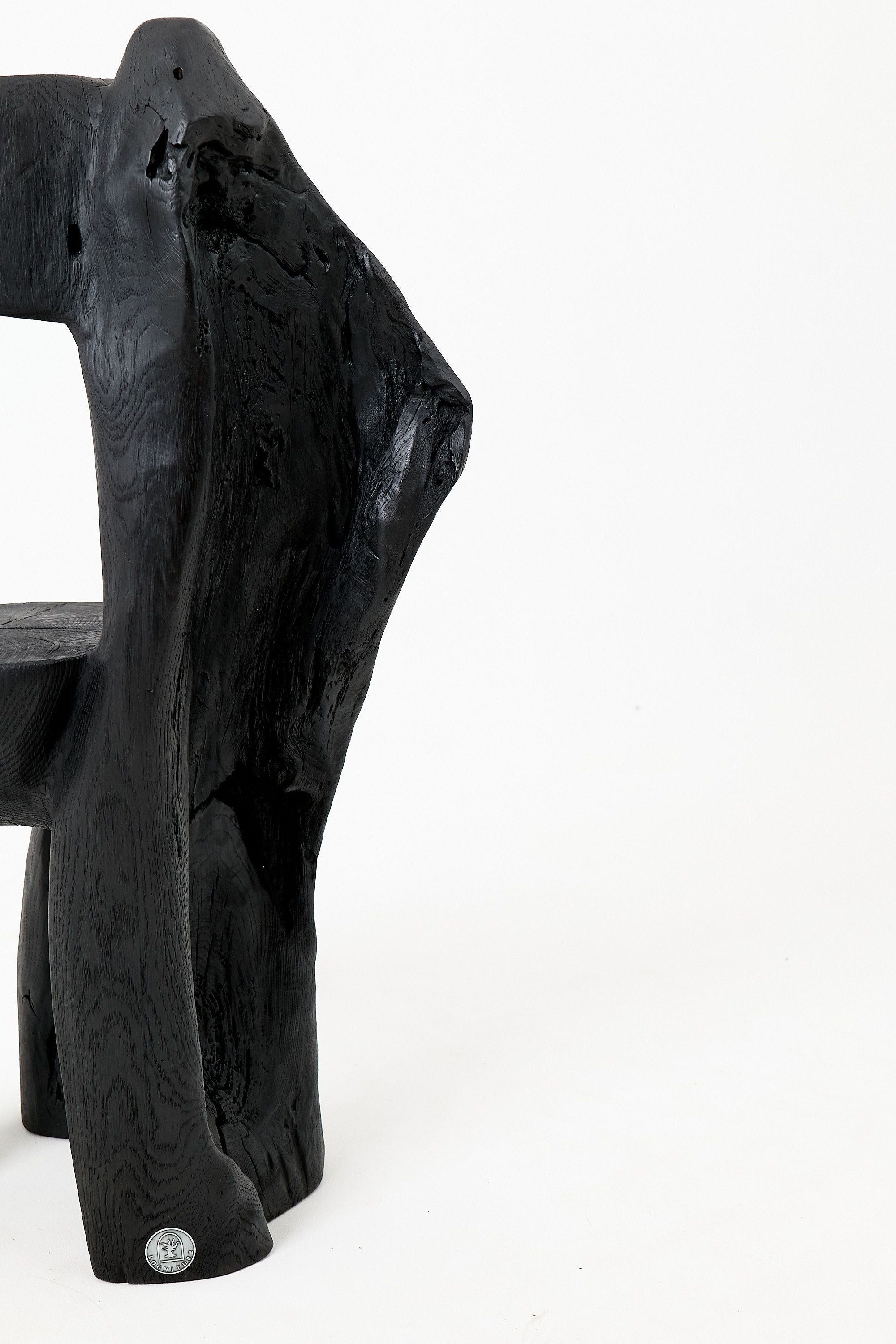 Brutalist Sculptural Chair, Carved, Solid Wood, Oak, Black, Rustic - image 6