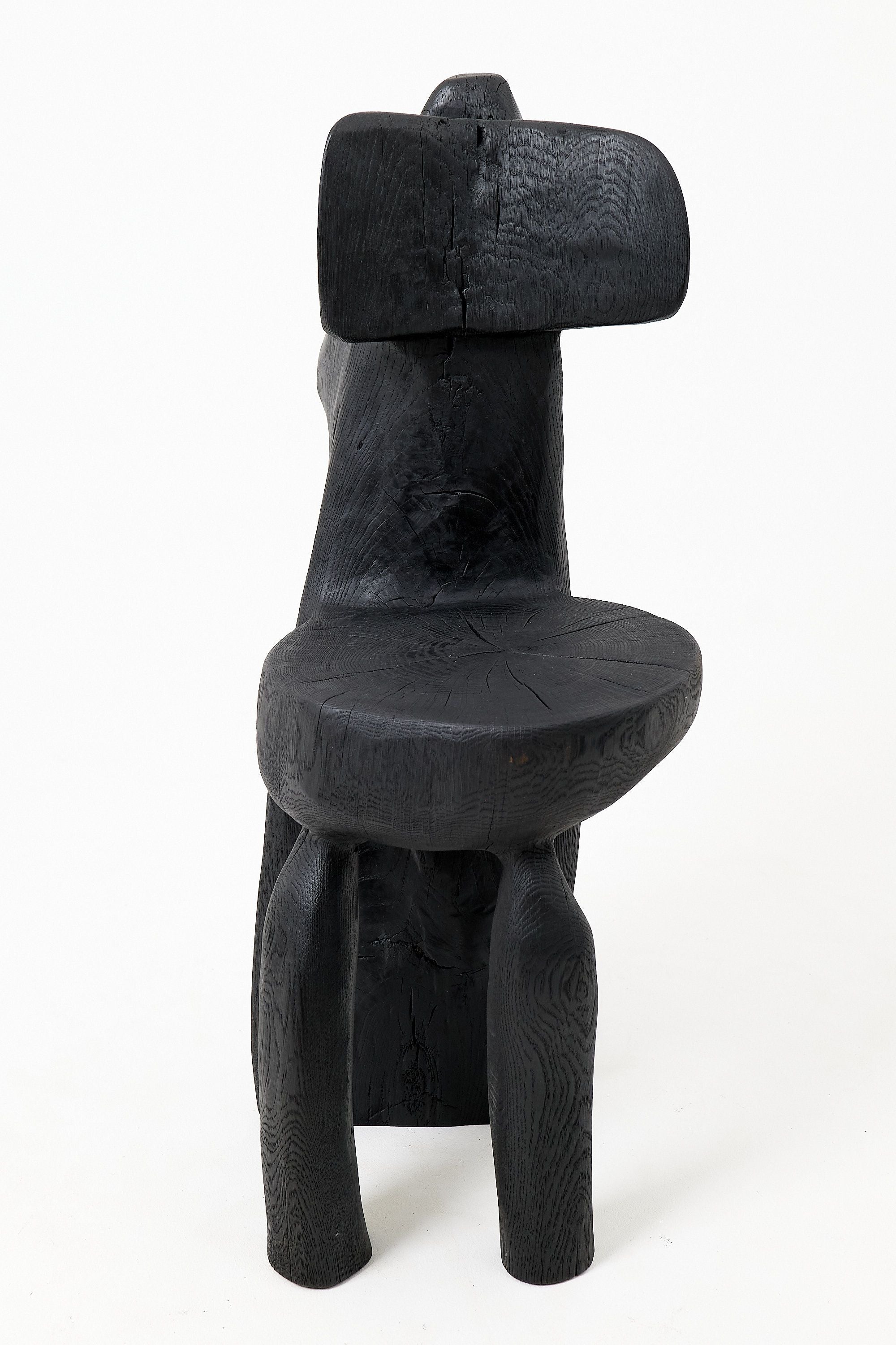 Brutalist Sculptural Chair, Carved, Solid Wood, Oak, Black, Rustic - image 14