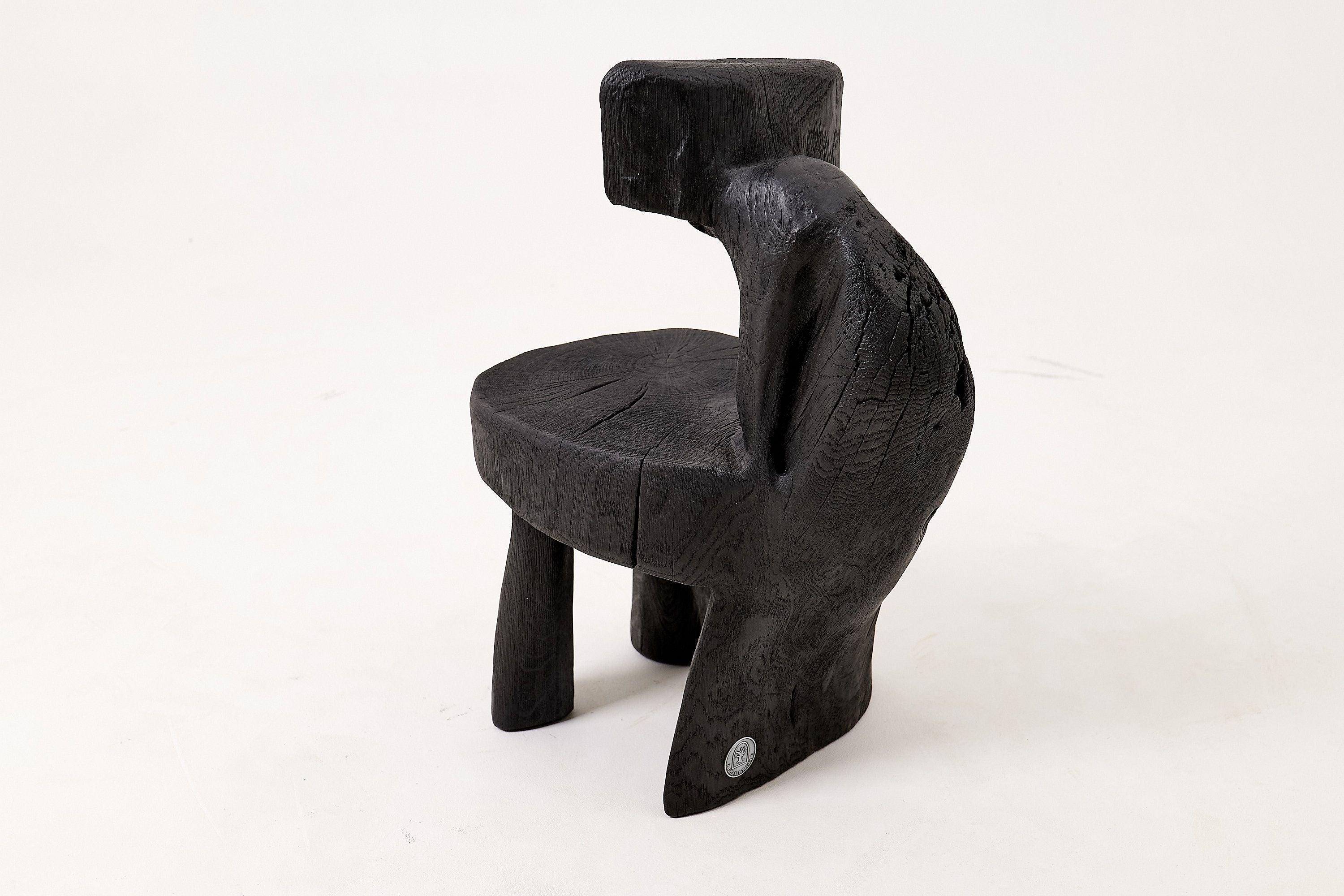 Brutalist Sculptural Chair, Carved, Solid Wood, Oak, Black, Rustic - image 7