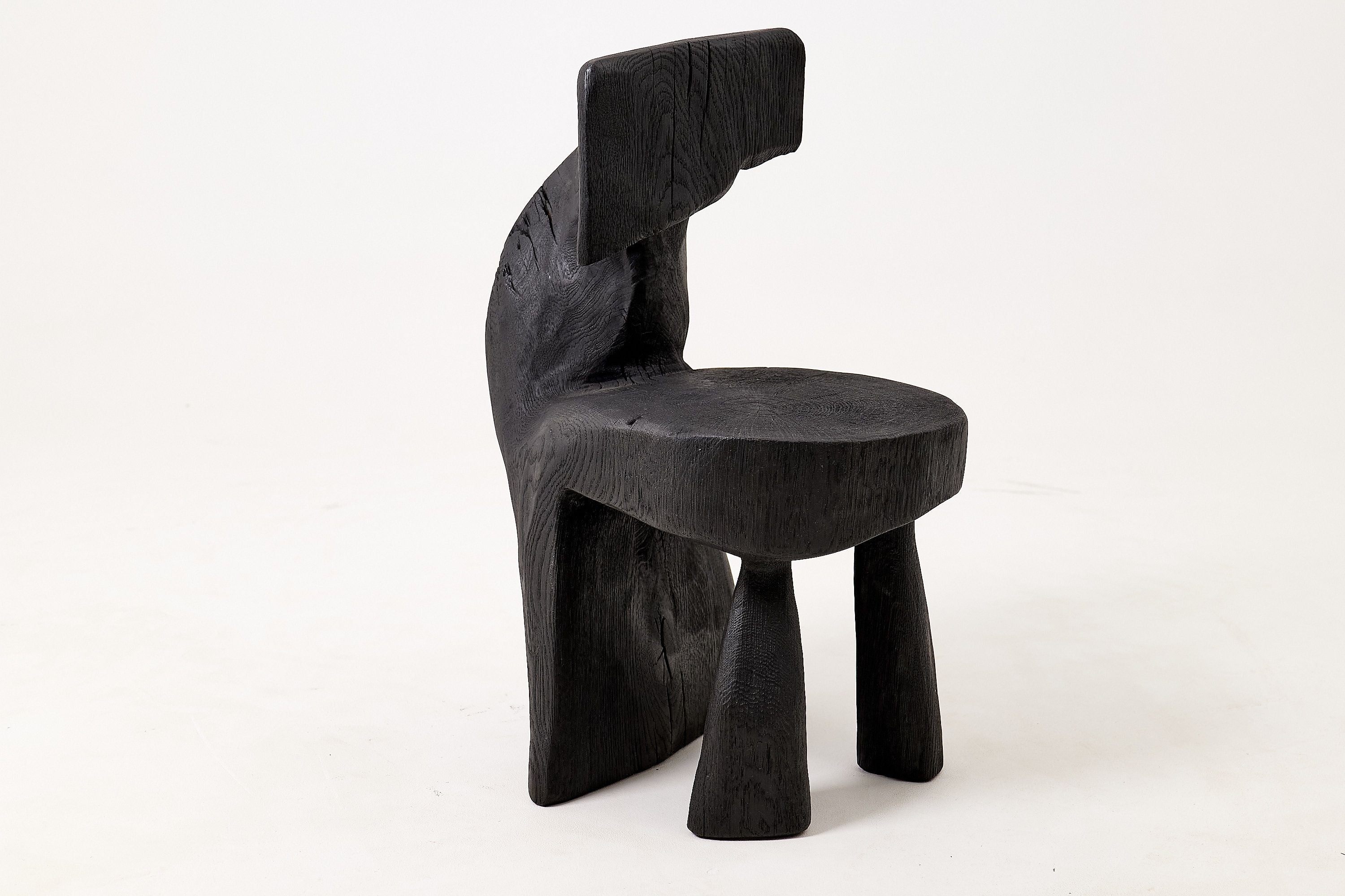 Brutalist Sculptural Chair, Carved, Solid Wood, Oak, Black, Rustic - image 12