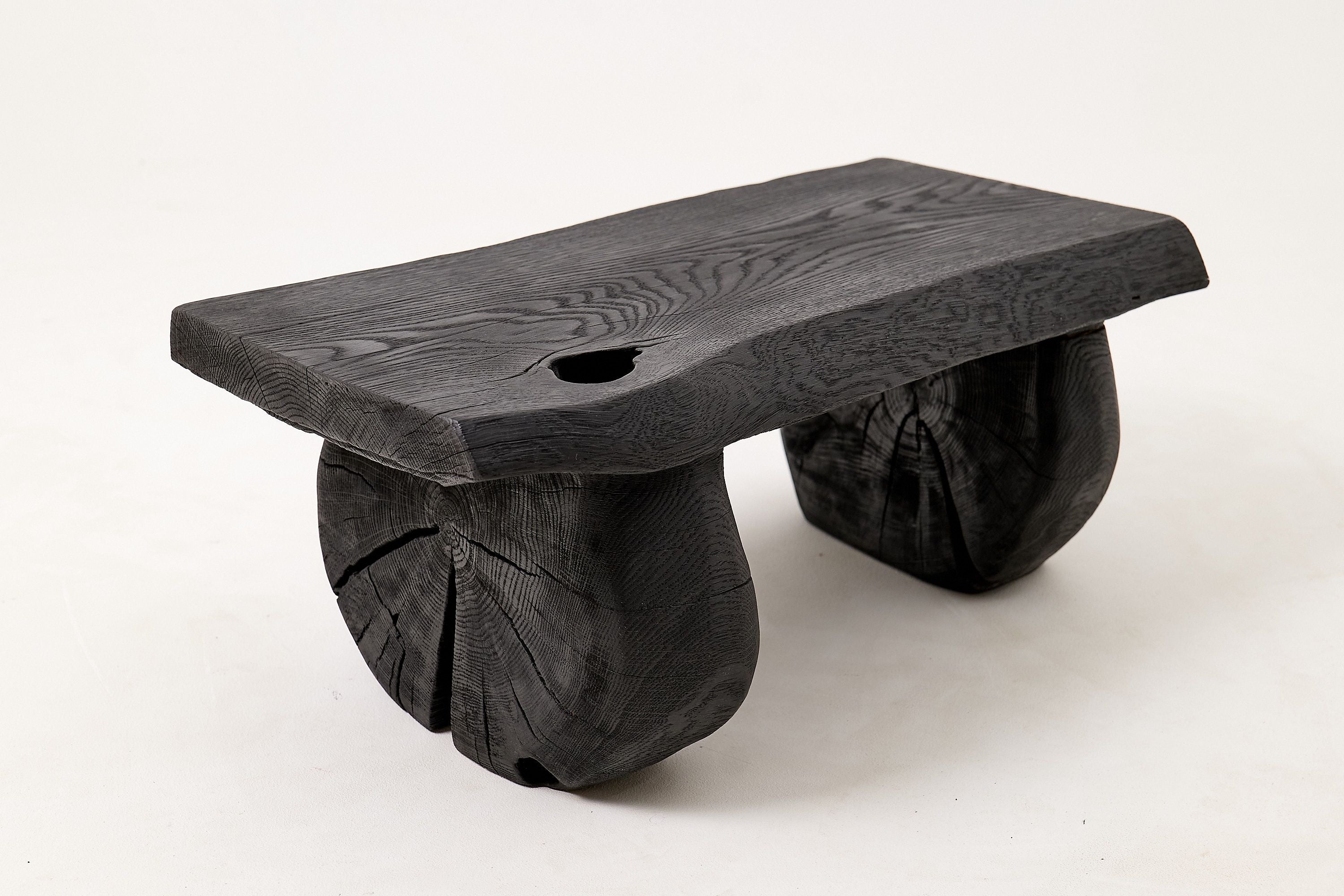Sculptural Hardwood Stool, Side Table, Charred Wood, Hand-Carved - image 4