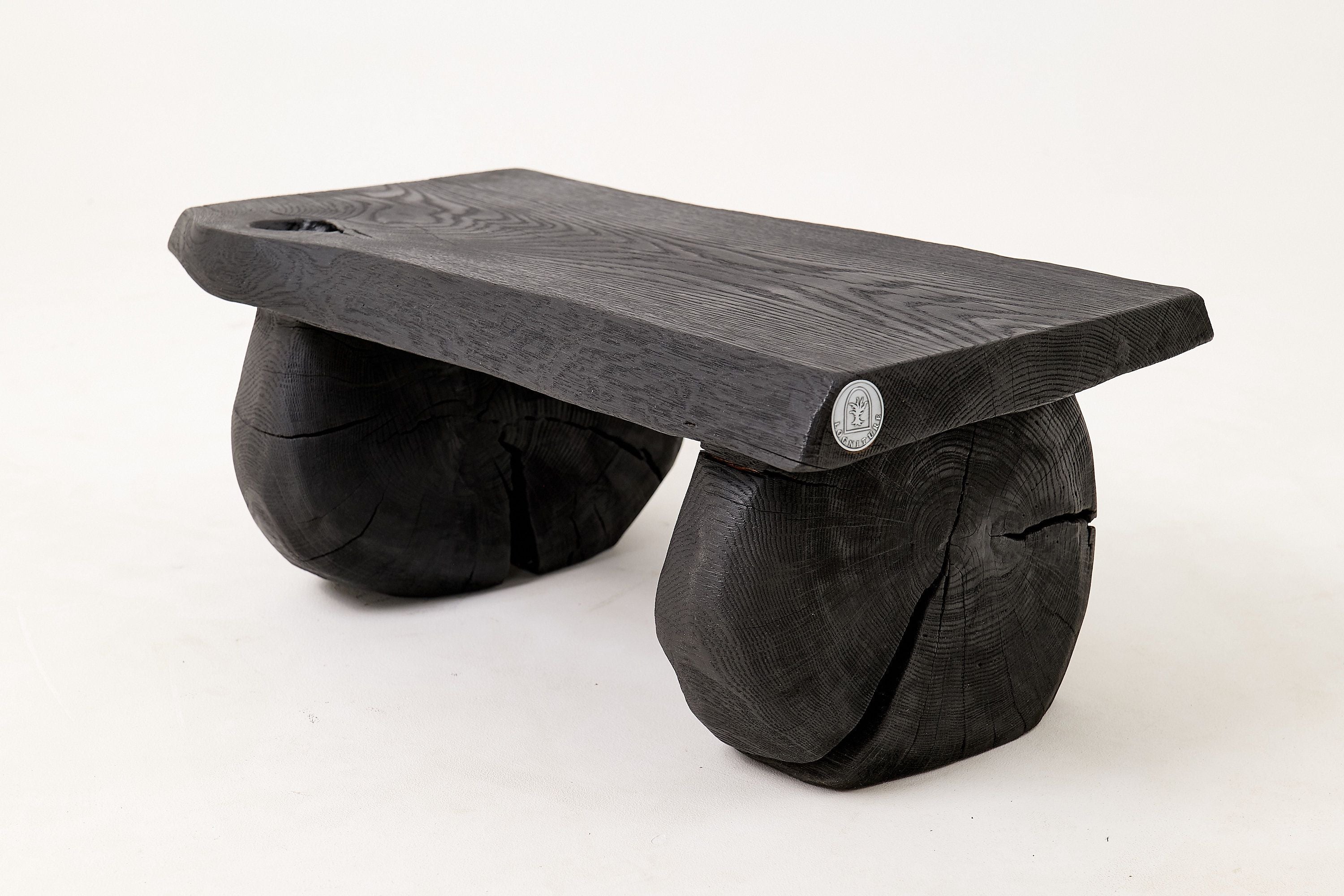 Sculptural Hardwood Stool, Side Table, Charred Wood, Hand-Carved - image 9