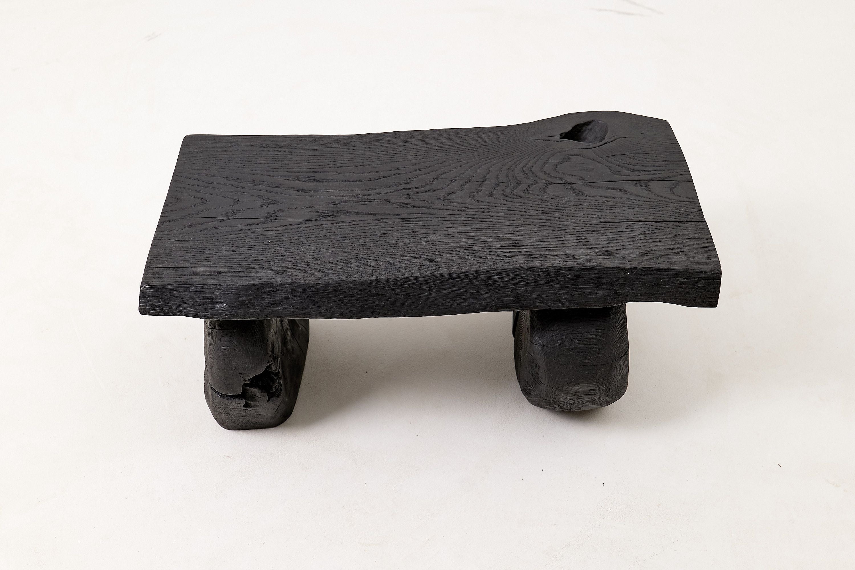 Sculptural Hardwood Stool, Side Table, Charred Wood, Hand-Carved - image 16