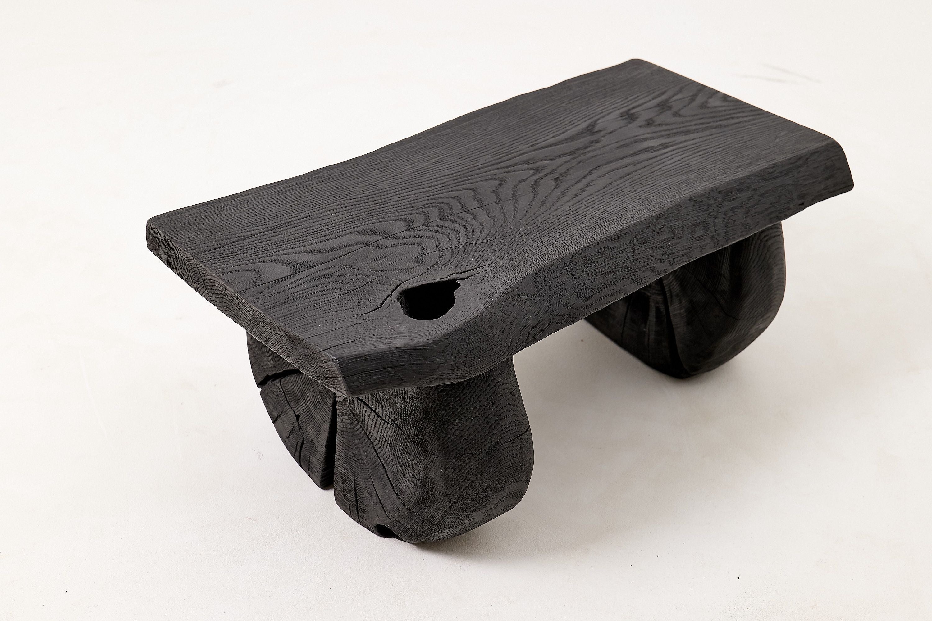 Sculptural Hardwood Stool, Side Table, Charred Wood, Hand-Carved - image 5