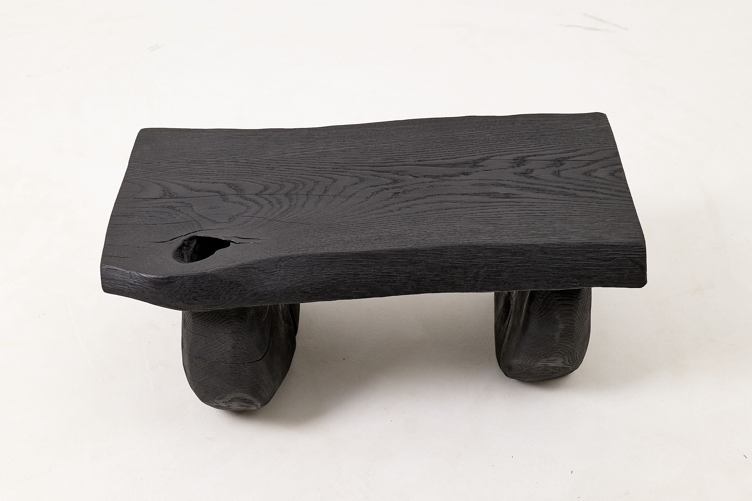 Sculptural Hardwood Stool, Side Table, Charred Wood, Hand-Carved - image 8