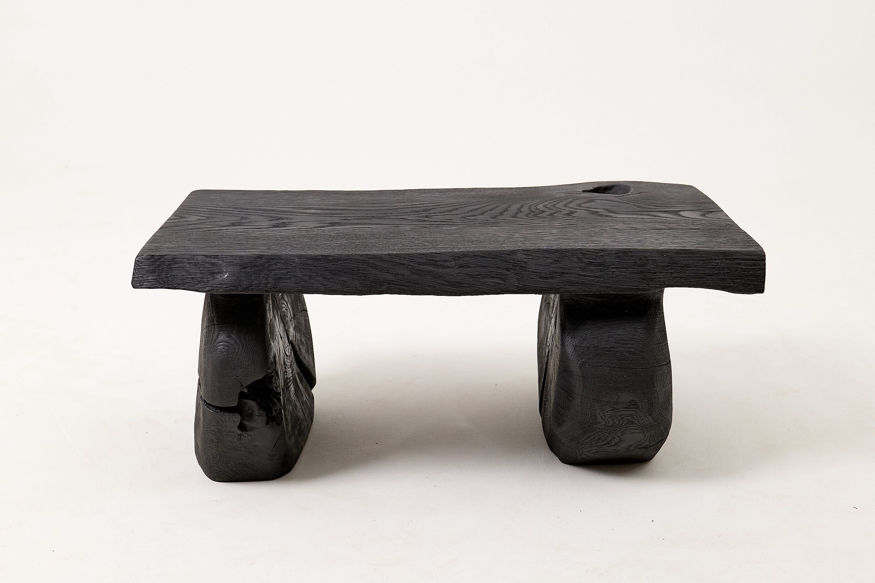 Sculptural Hardwood Stool, Side Table, Charred Wood, Hand-Carved - image 14