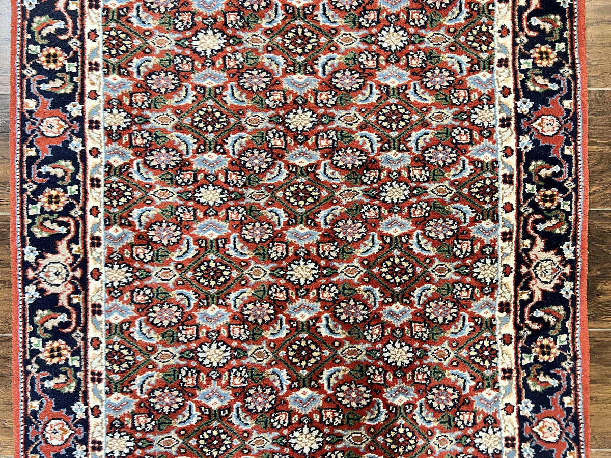 Indo Persian Rug 3x5, Red and Navy Blue, Wool Vintage Handmade Small Carpet 3 x 5 ft, Herati Pattern, Bidjar Rug - Jewel Rugs, view 5
