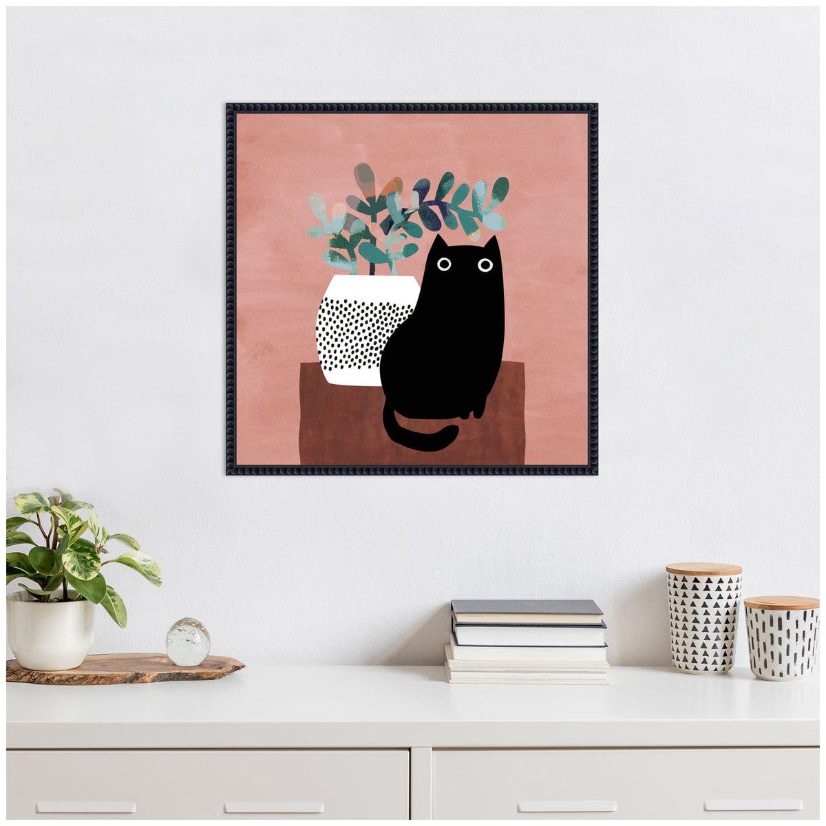 AR Black Cat No. 17 by Planet Cat Framed Canvas Wall Art Print