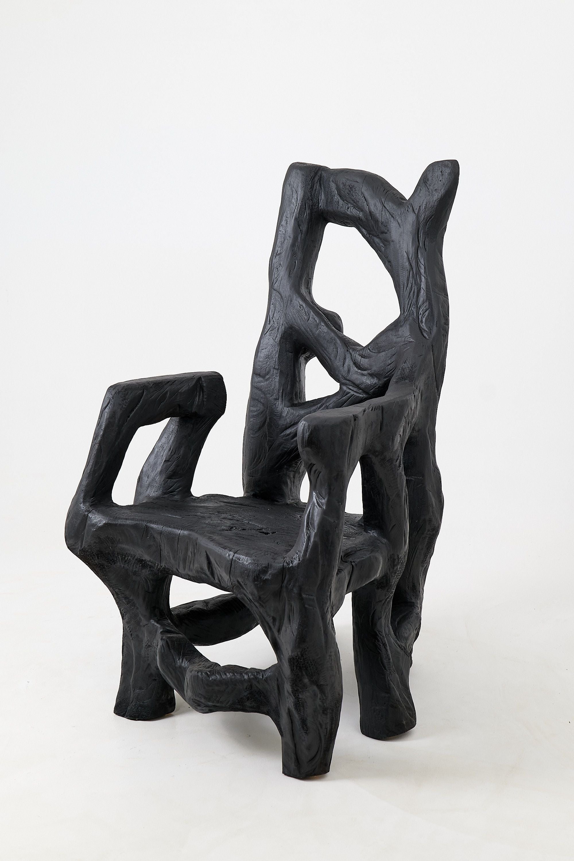 Brutalist Sculptural Armchair, Solid Burnt Oak Wood, Organic - image 2