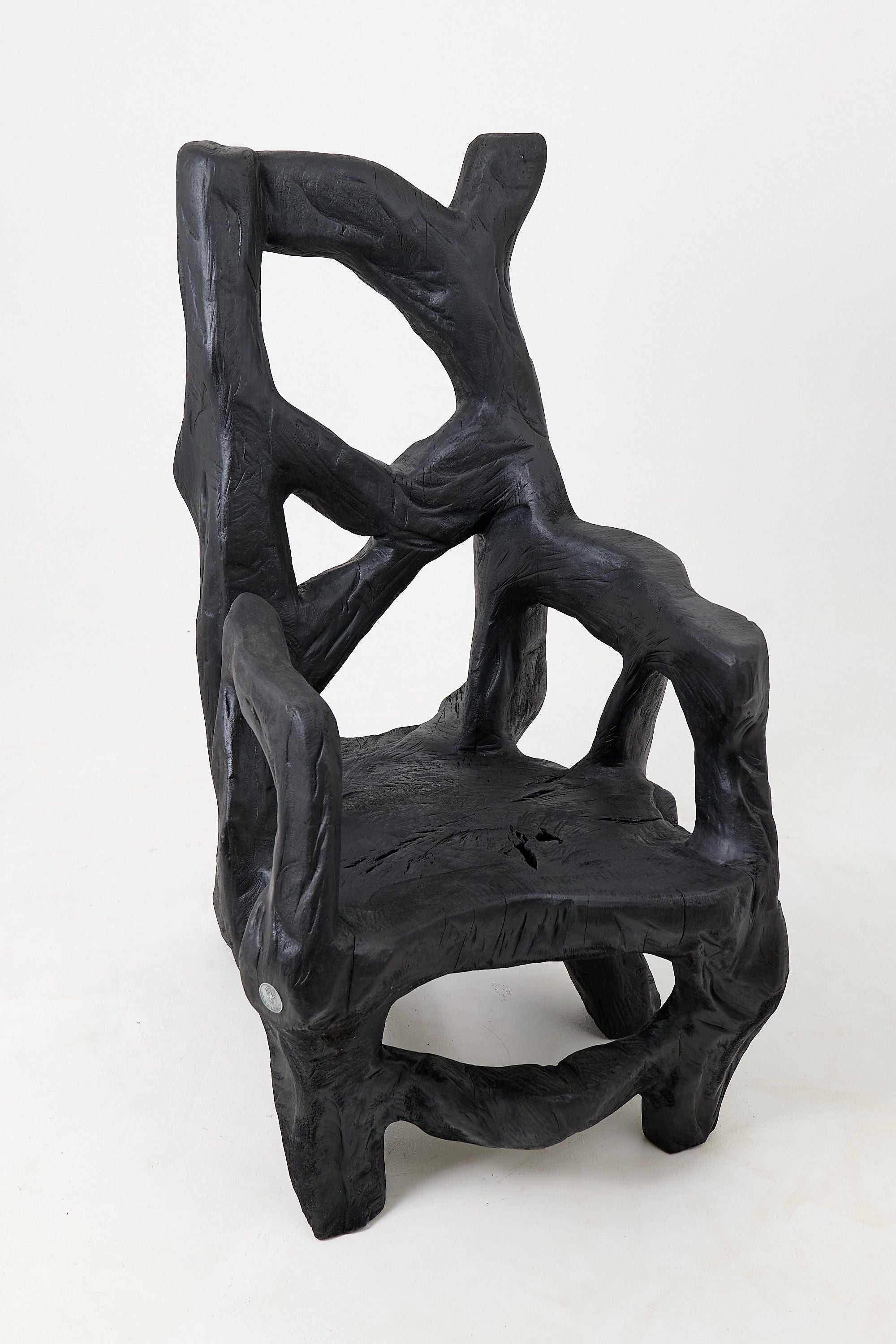 Brutalist Sculptural Armchair, Solid Burnt Oak Wood, Organic - image 16