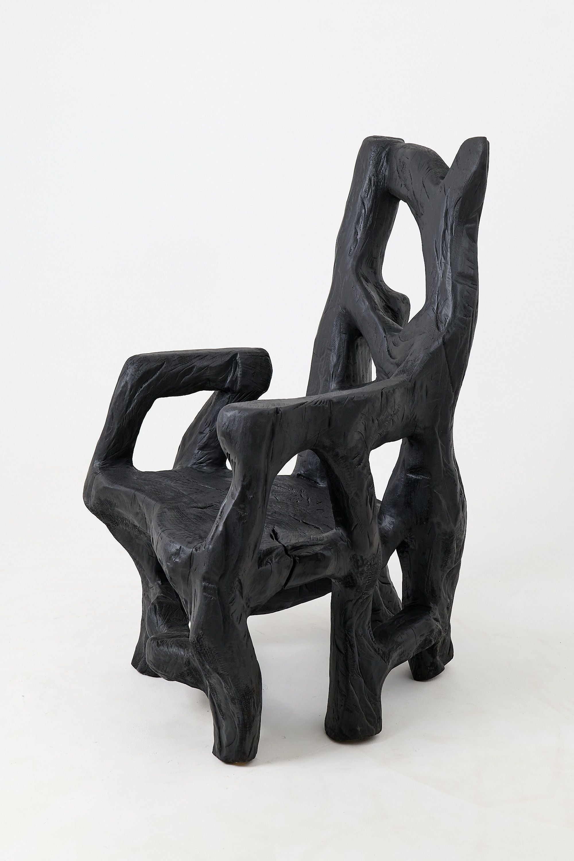 Brutalist Sculptural Armchair, Solid Burnt Oak Wood, Organic - image 4