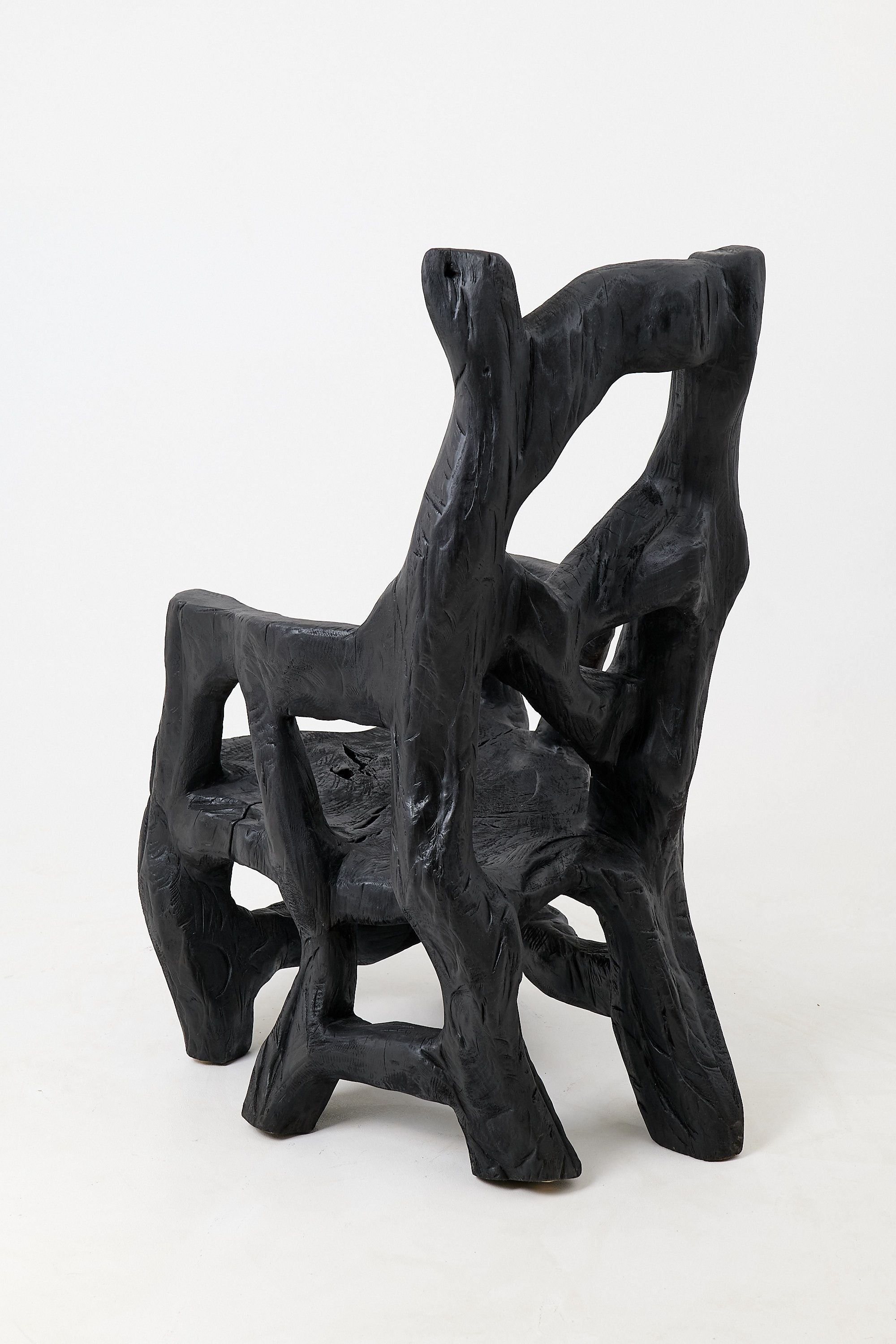 Brutalist Sculptural Armchair, Solid Burnt Oak Wood, Organic - image 6