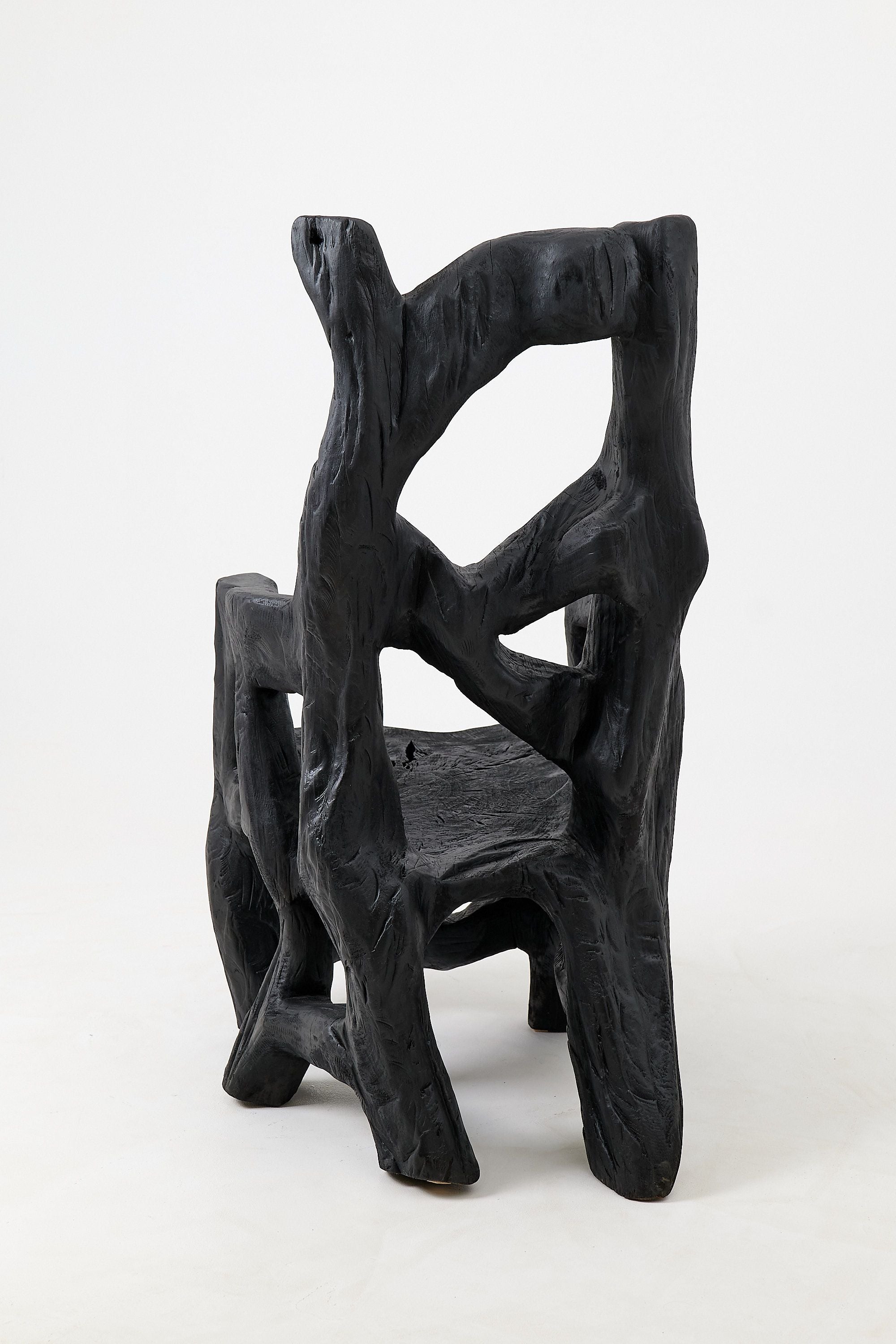 Brutalist Sculptural Armchair, Solid Burnt Oak Wood, Organic - image 7