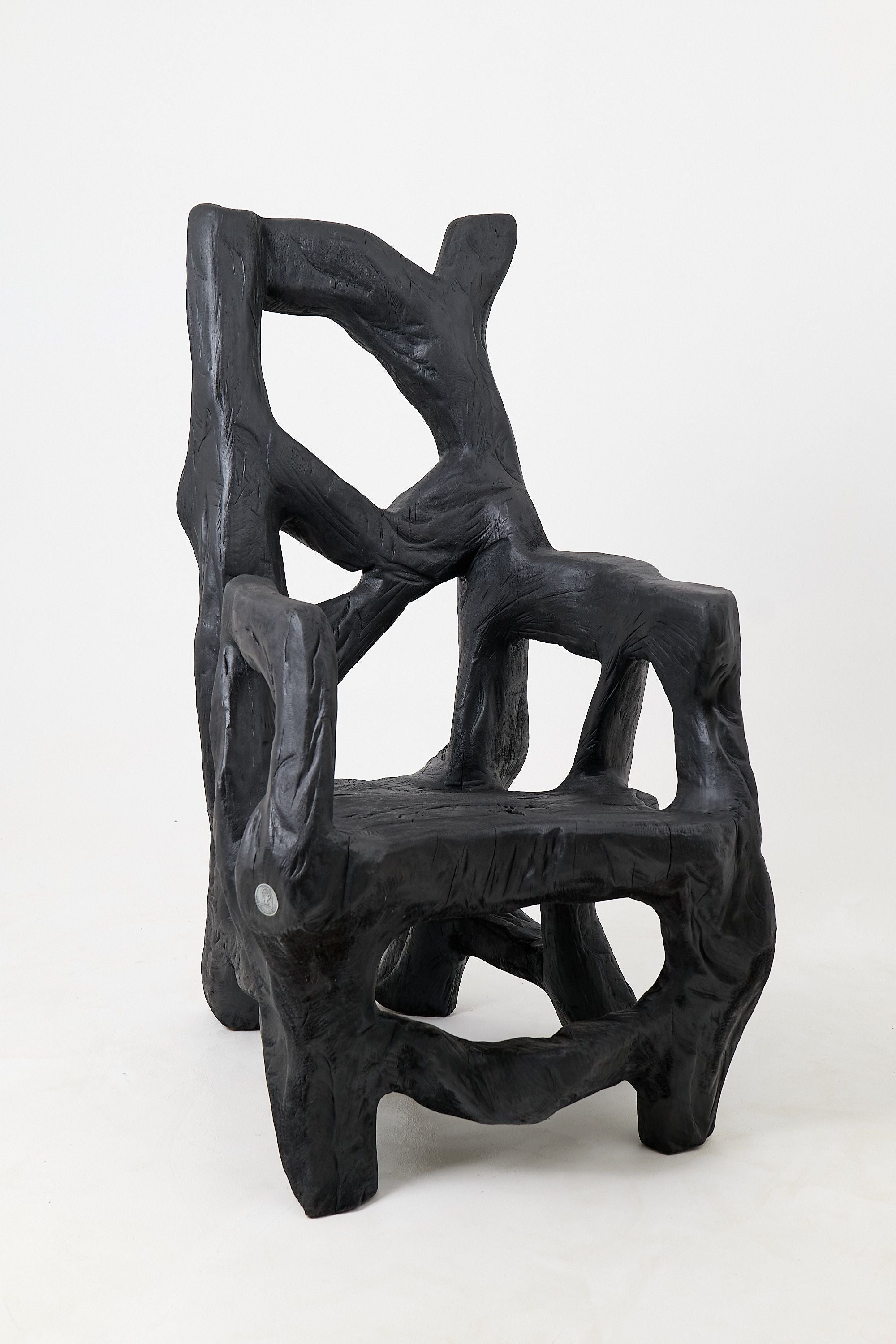 Brutalist Sculptural Armchair, Solid Burnt Oak Wood, Organic - image 15