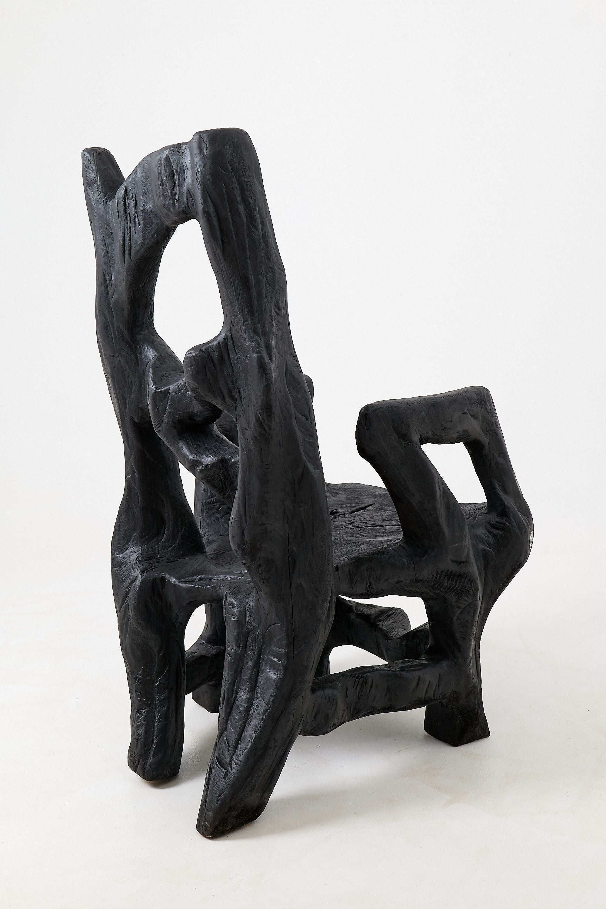 Brutalist Sculptural Armchair, Solid Burnt Oak Wood, Organic - image 9