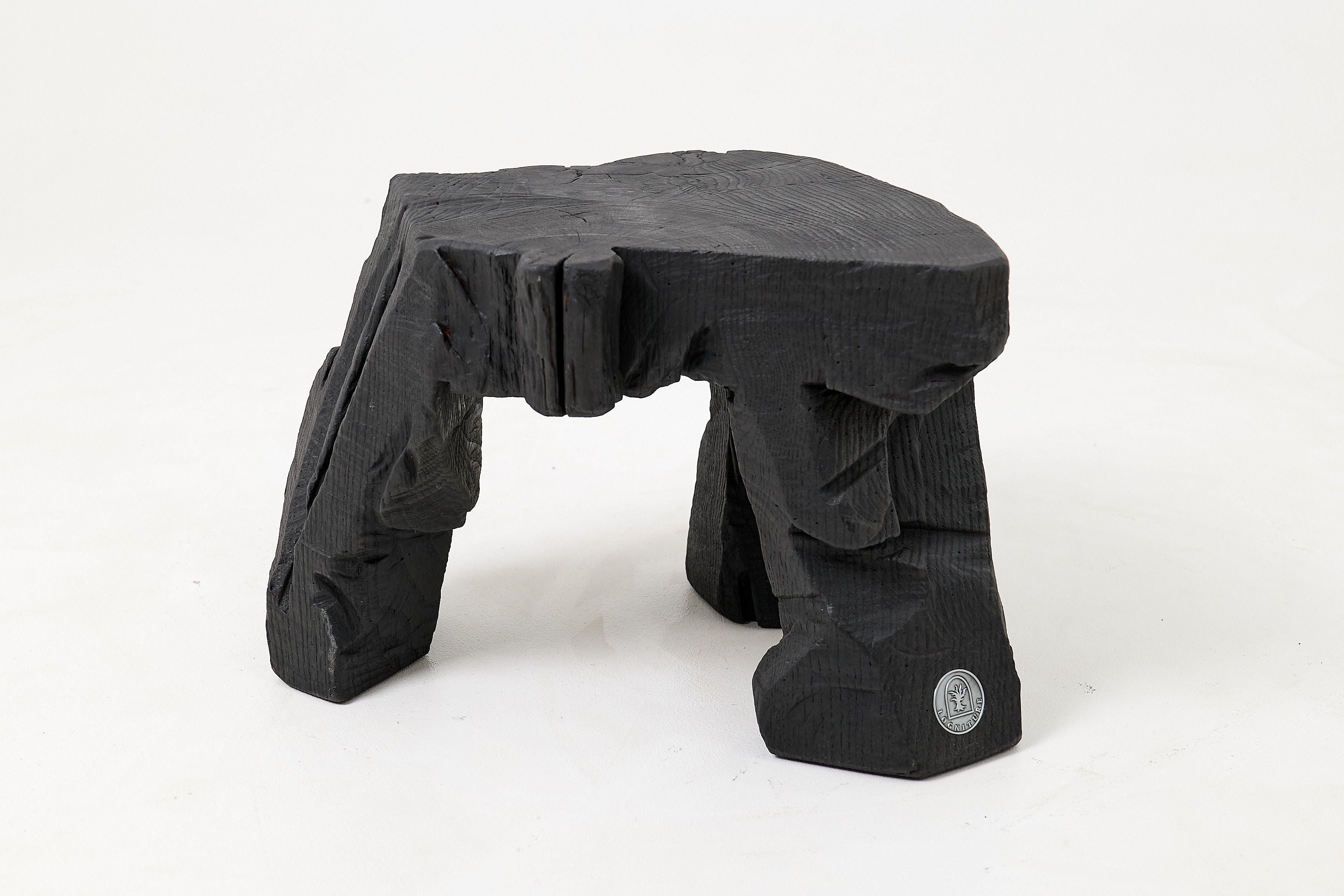 Sculptural Hardwood Stool, Side Table, Charred Wood, Hand-Carved - image 17